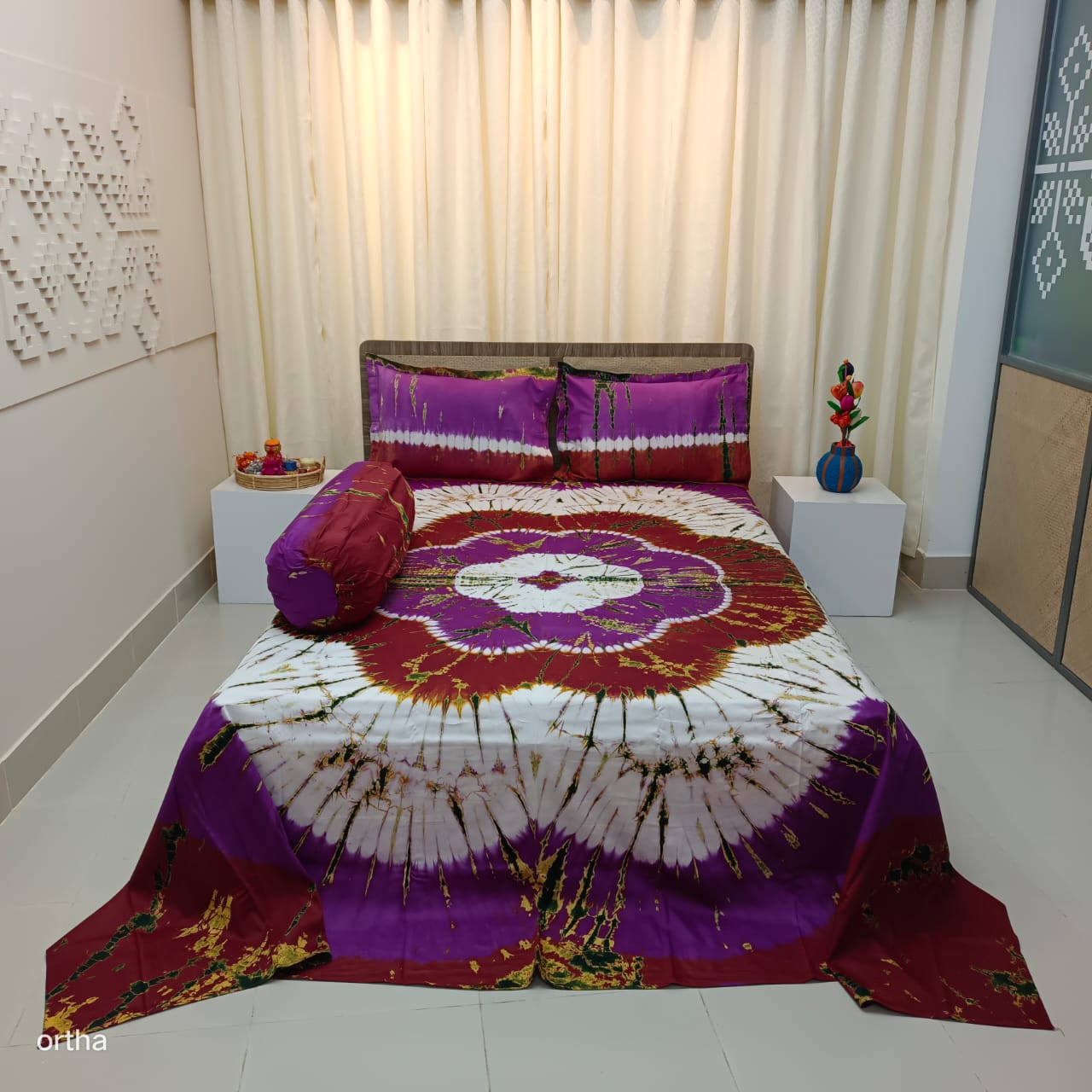 Tie-dye Plain Satin Cotton Ortha Bedsheet