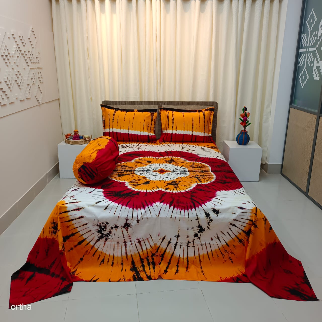 Tie-dye Plain Satin Cotton Ortha Bedsheet