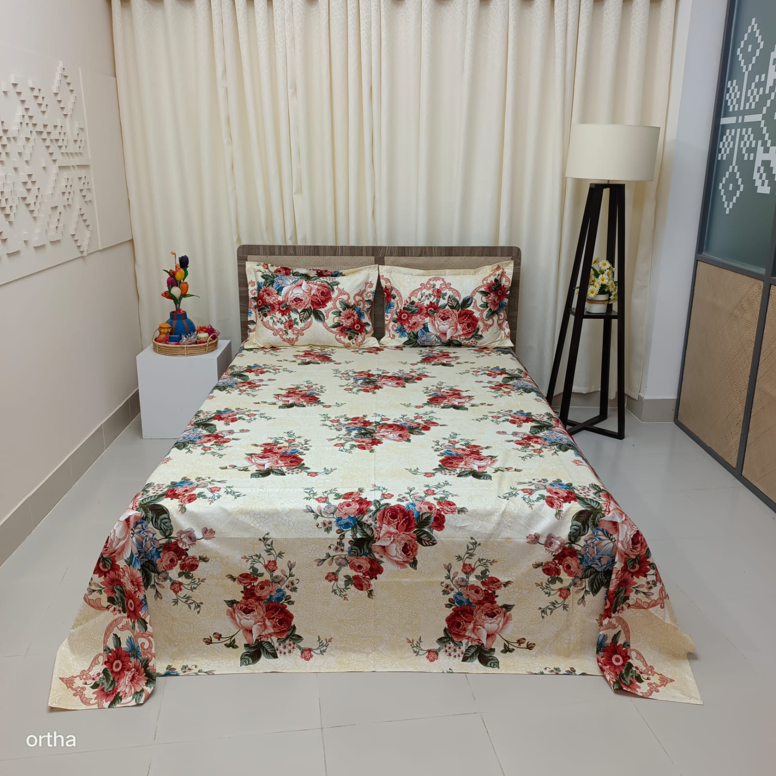 Luxury Twill Cotton Ortha Bedsheet – King Size – 3Pecs – Hit Cream