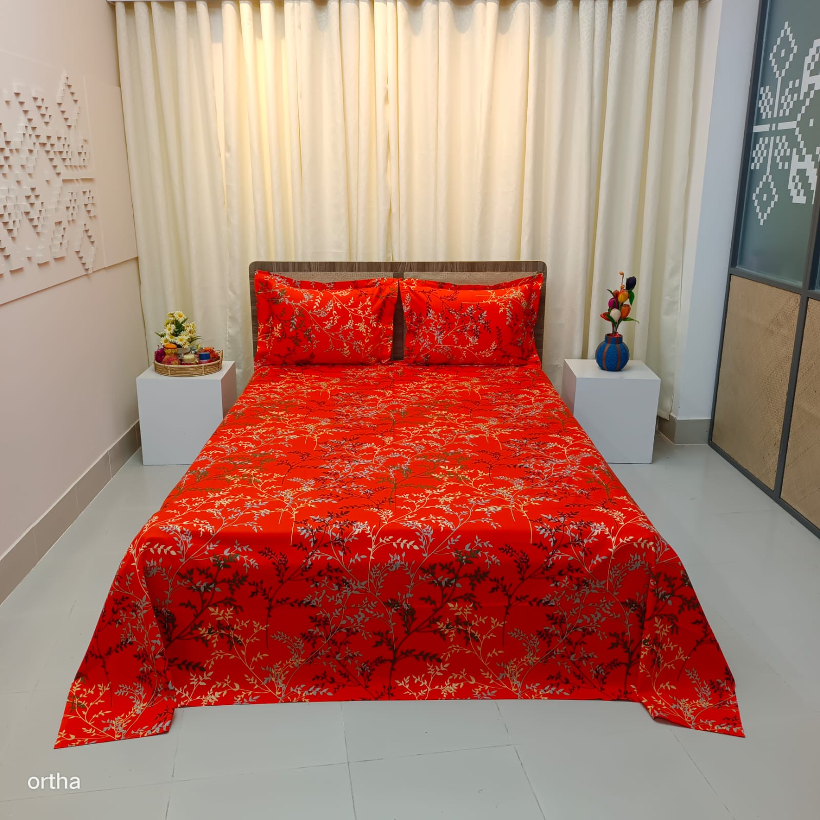 Luxury Twill Cotton Ortha Bedsheet – King Size – 3Pecs – Cosmic Orange