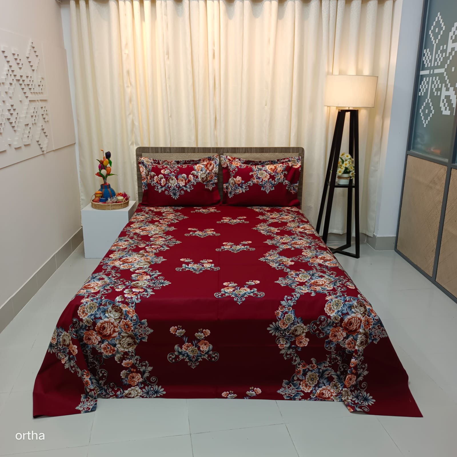 Luxury Twill Cotton Ortha Bedsheet – King Size – 3Pecs – King Maroon
