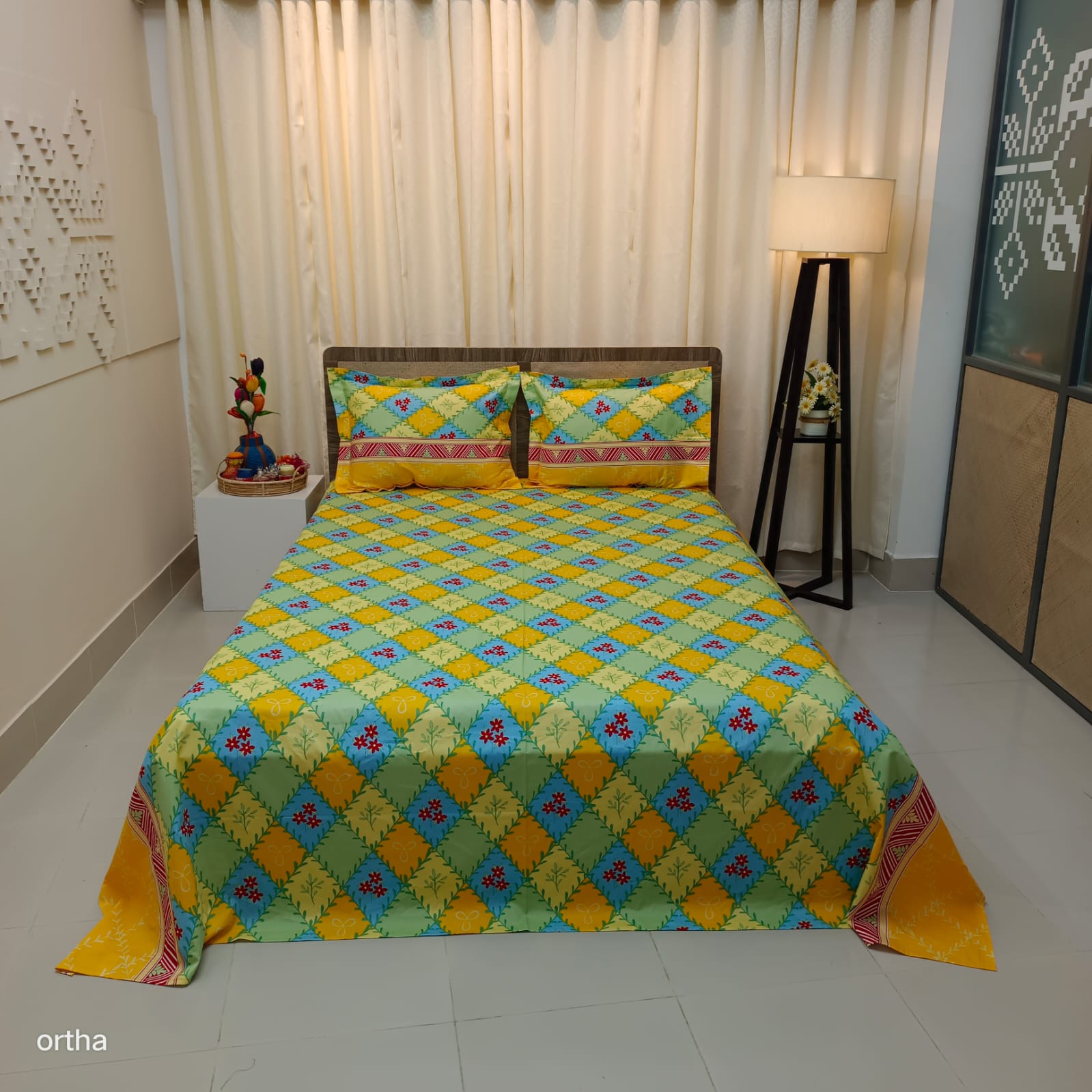 Luxury Twill Cotton Ortha Bedsheet – King Size – 3Pecs – Harmony Yellow