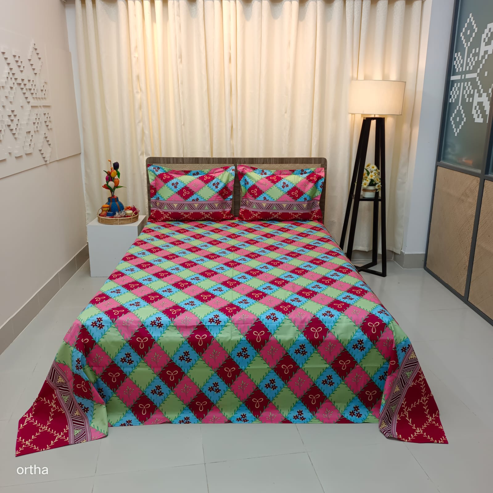 Luxury Twill Cotton Ortha Bedsheet – King Size – 3Pecs – Harmony Magenta