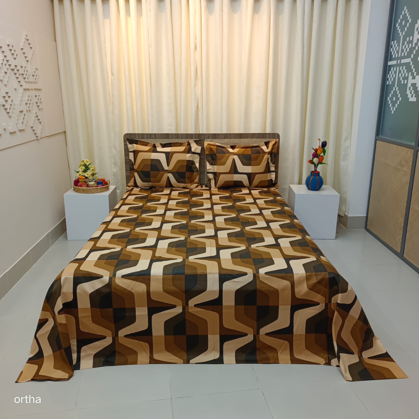Luxury Twill Cotton Ortha Bedsheet – King Size – 3Pecs – Elegance Coffee