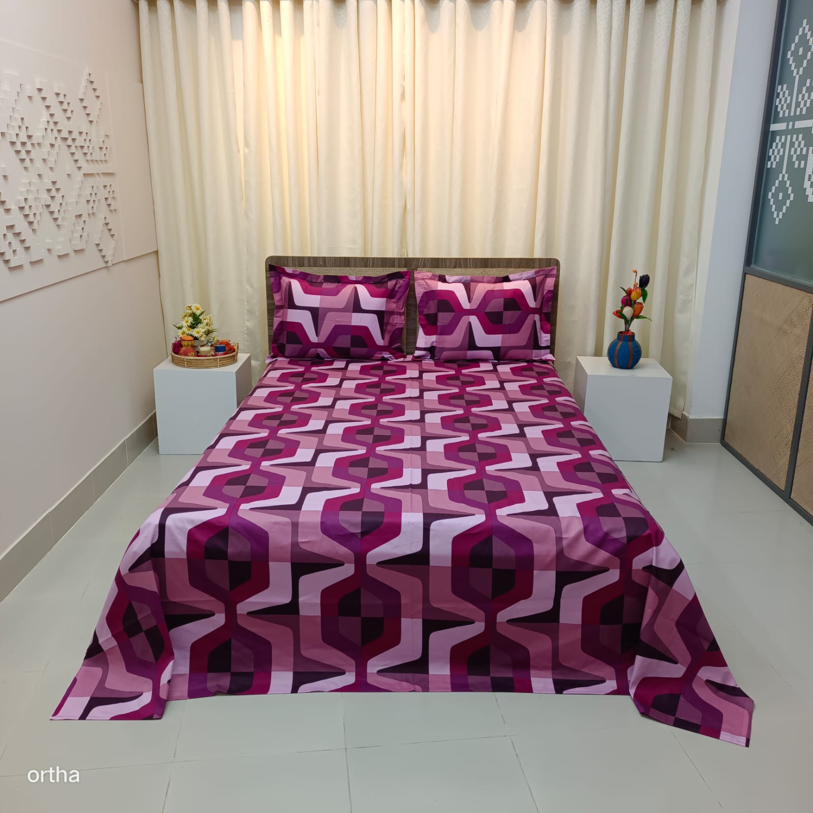 Luxury Twill Cotton Ortha Bedsheet – King Size – 3Pecs – Elegance Purple