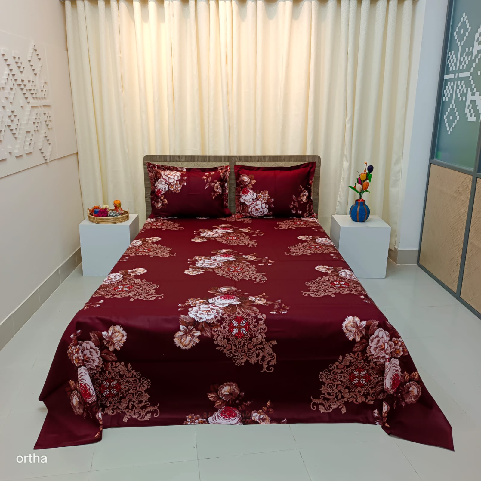 Luxury Twill Cotton Ortha Bedsheet – King Size – 3Pecs – Best Selling