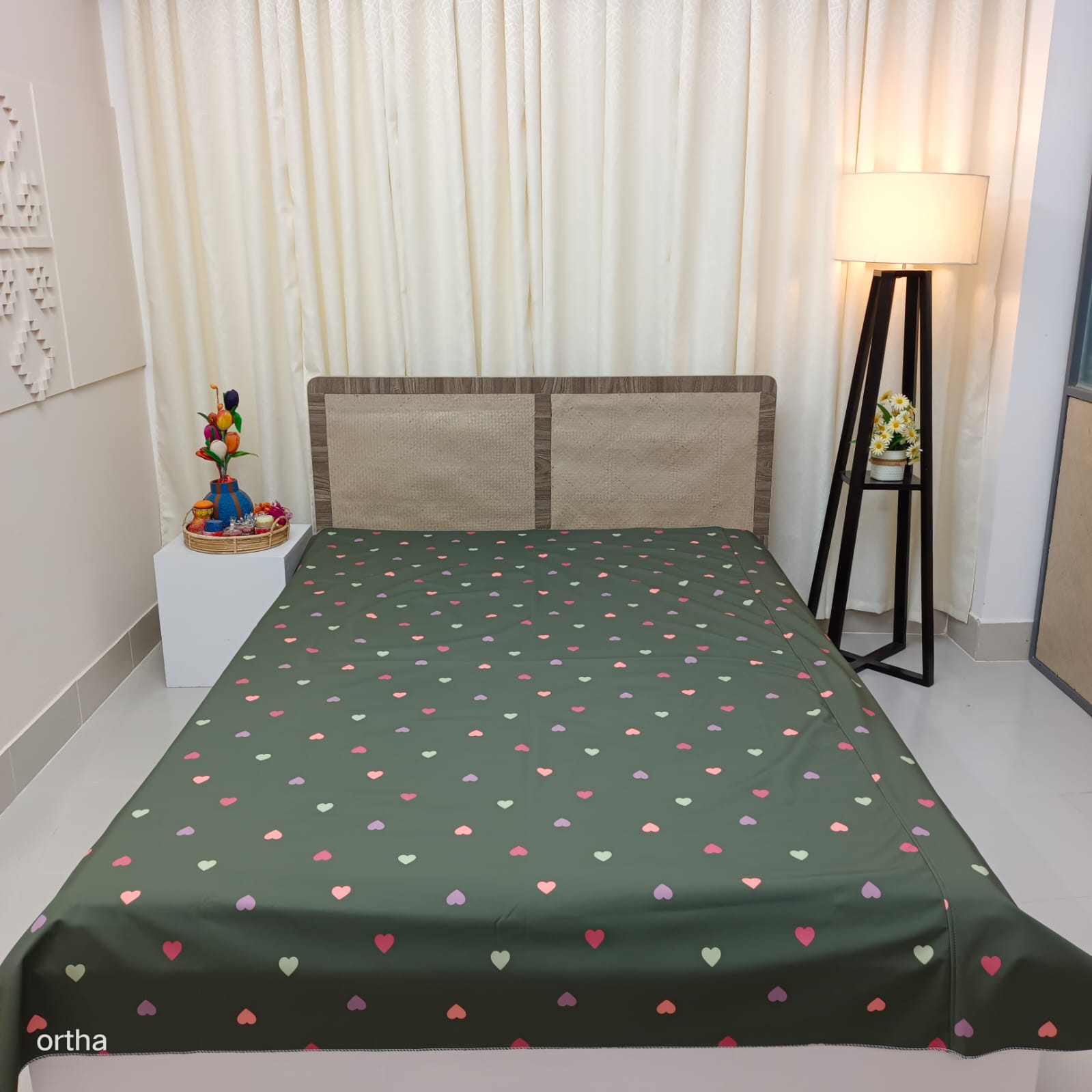 Ortha King Size Waterproof Bedsheet - Without Head Pillow Cover - Love Olive
