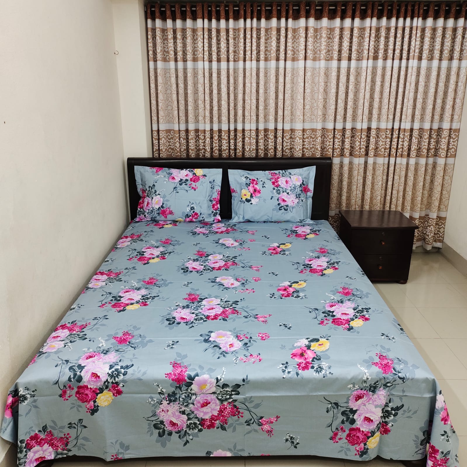 Luxury Twill Cotton Ortha Bedsheet – King Size – 3Pecs – Ash Rose