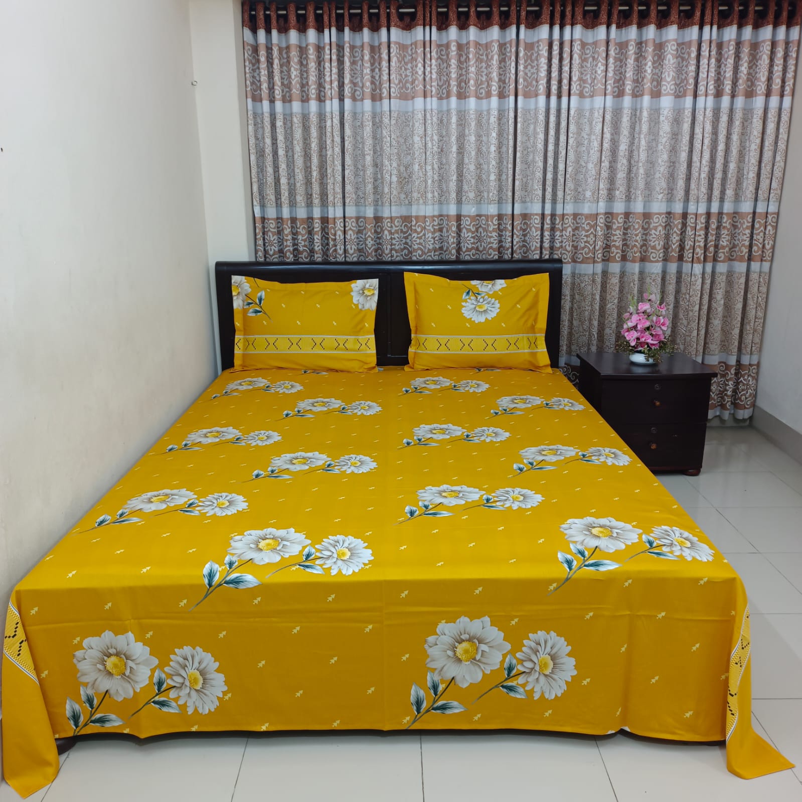 Luxury Twill Cotton Ortha Bedsheet – King Size – 3Pecs – Sunflower Yello