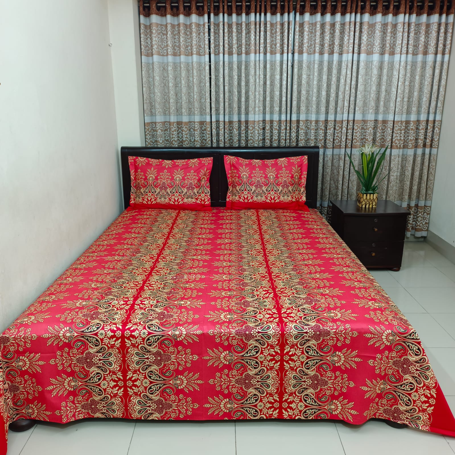 Luxury Twill Cotton Ortha Bedsheet – King Size – 3Pecs – Wedding Red