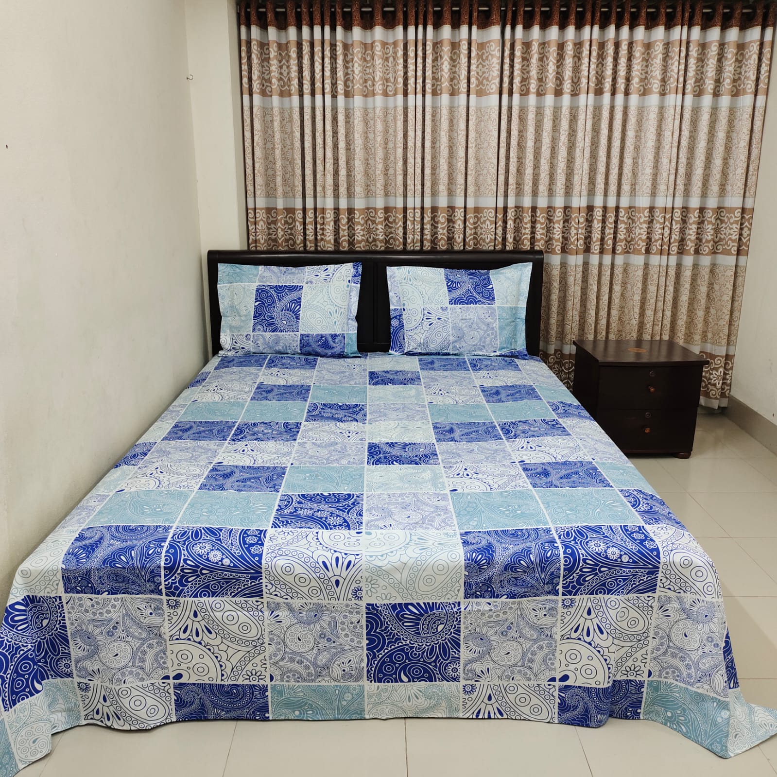 ORTHA EXCLUSIVE COTTON KING SIZE BEDSHEET – 3 PECS SET – Baisakhi Blue