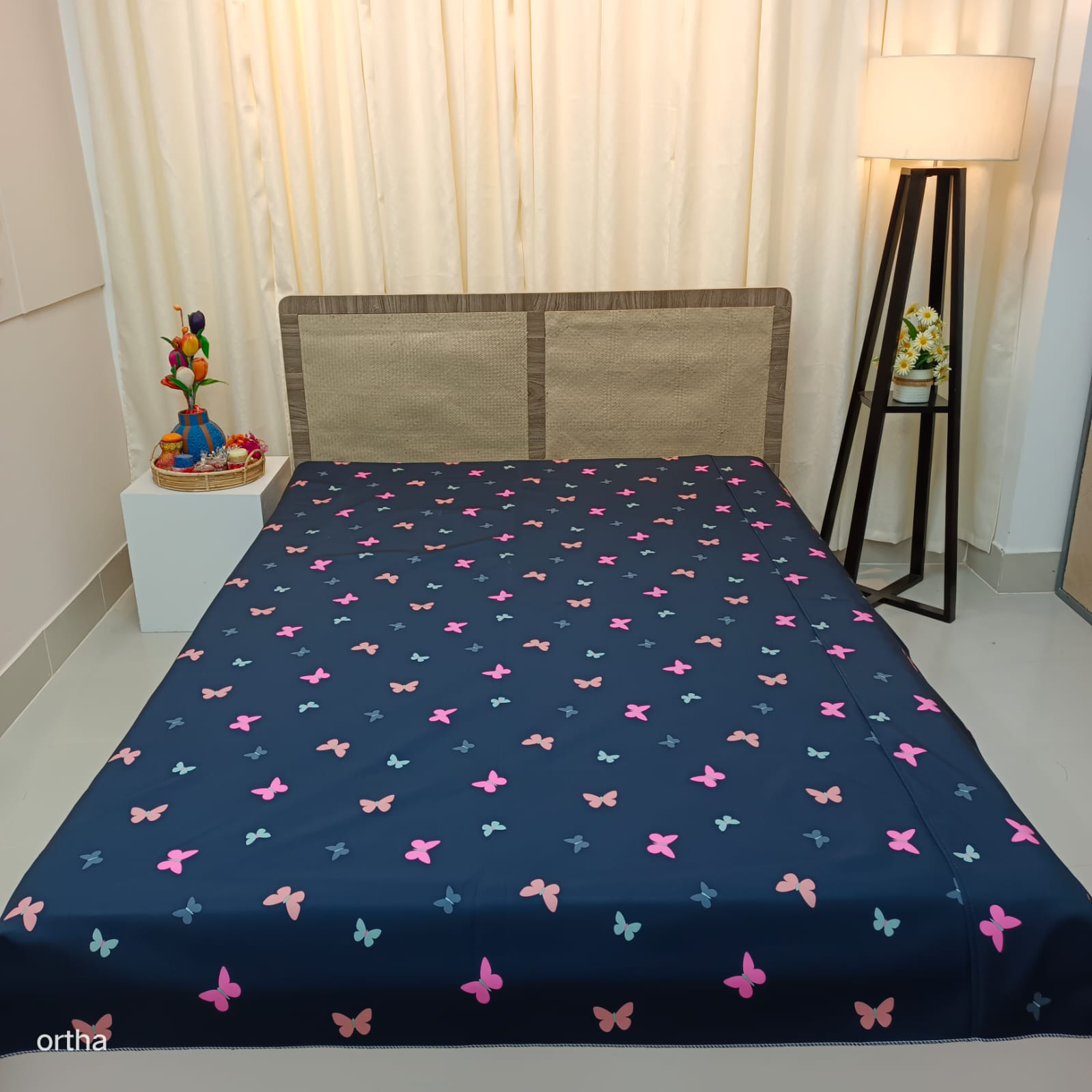 Ortha King Size Waterproof Bedsheet - Without Head Pillow Cover - Butterfly