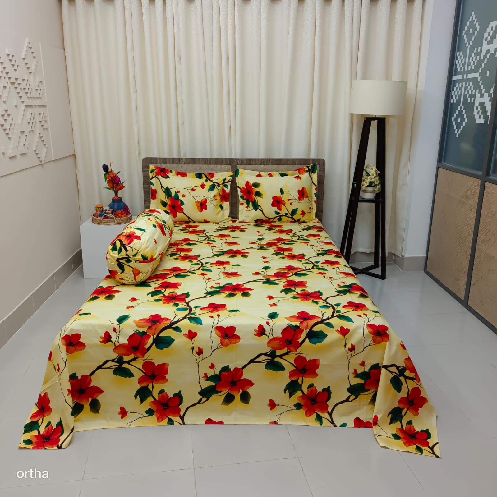 100% Cotton 4Pecs Luxury Twill Ortha Bedsheet – King Size – Jaba Lemon