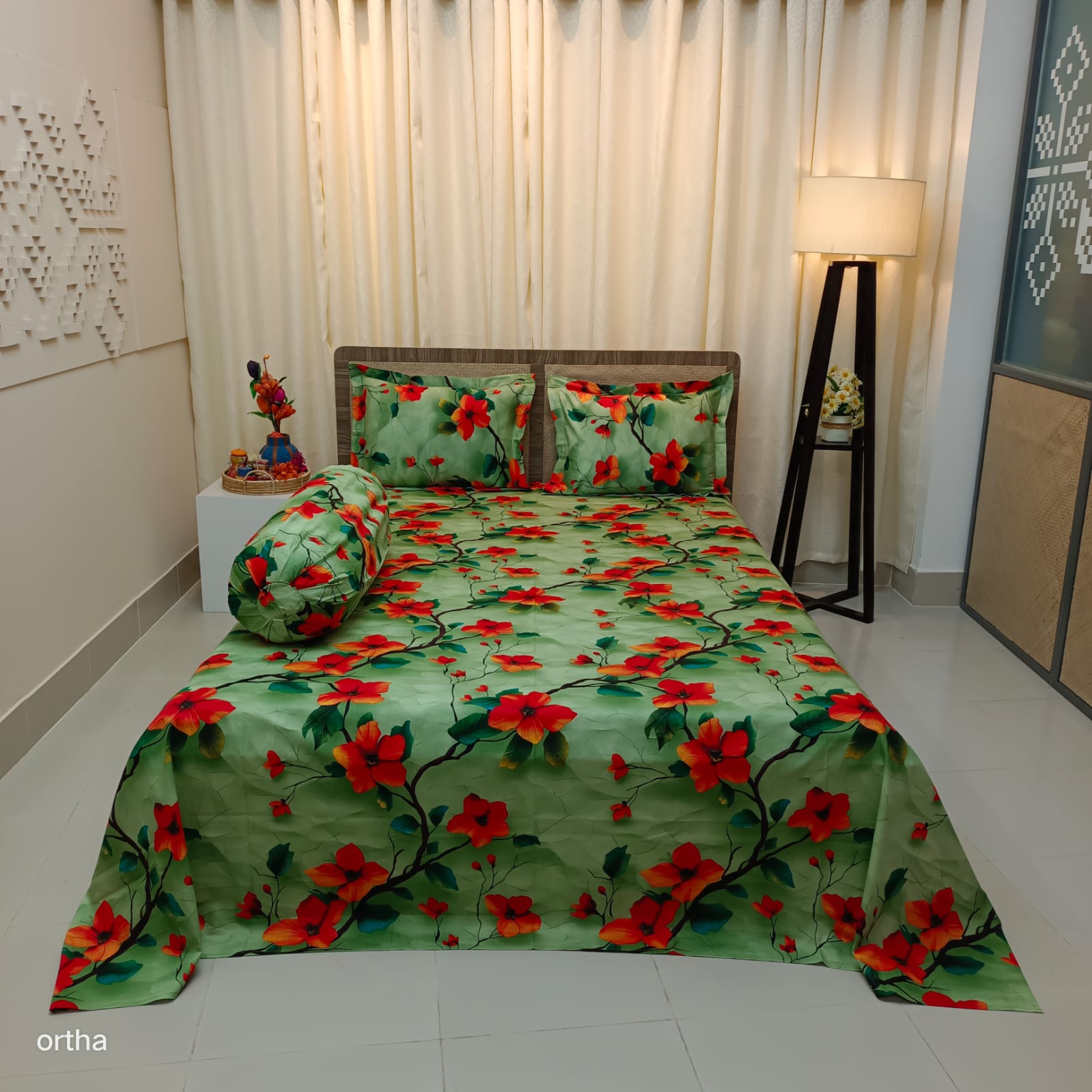 100% Cotton 4Pecs Luxury Twill Ortha Bedsheet – King Size – Jaba Green