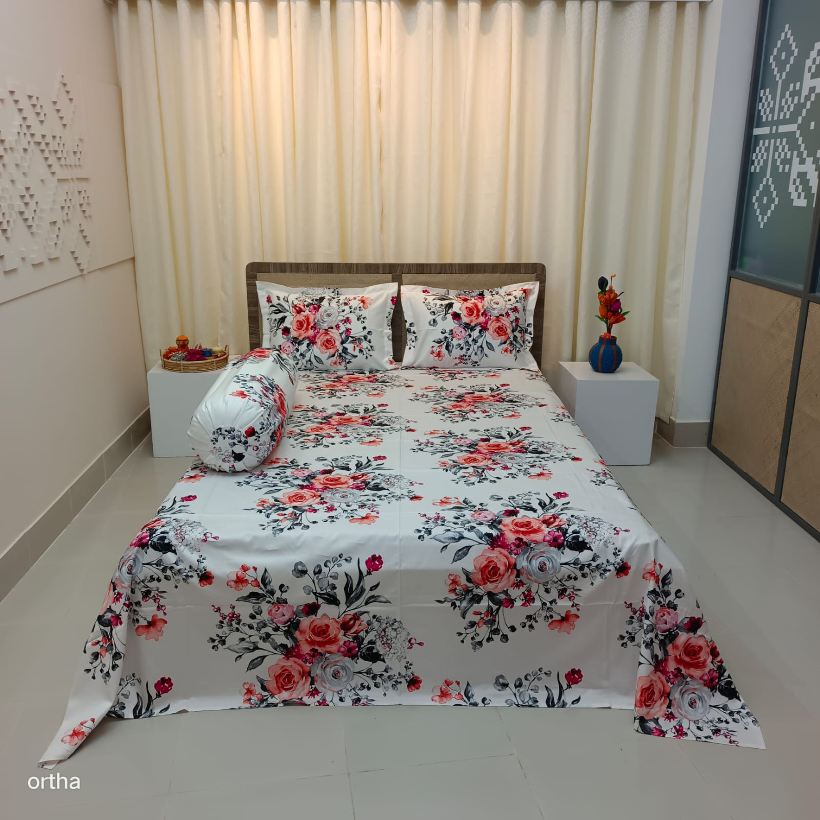 100% Cotton 4Pecs Luxury Twill Ortha Bedsheet – King Size – P White