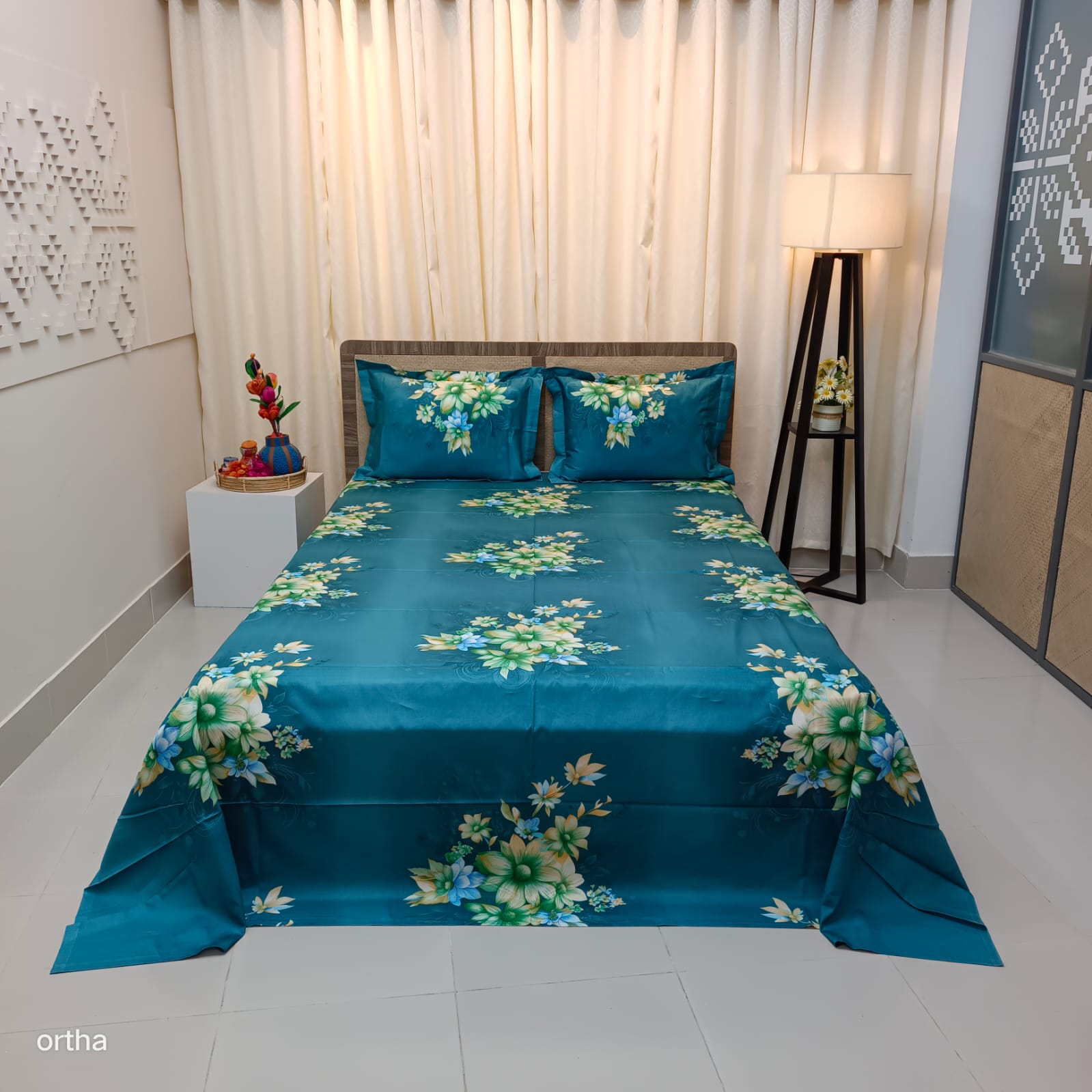 100% Cotton Luxury Twill Ortha Bedsheet – King Size – 3Pecs – Ocean