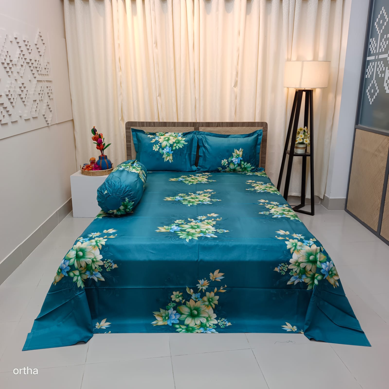 100% Cotton 4Pecs Luxury Twill Ortha Bedsheet – King Size – Ocean