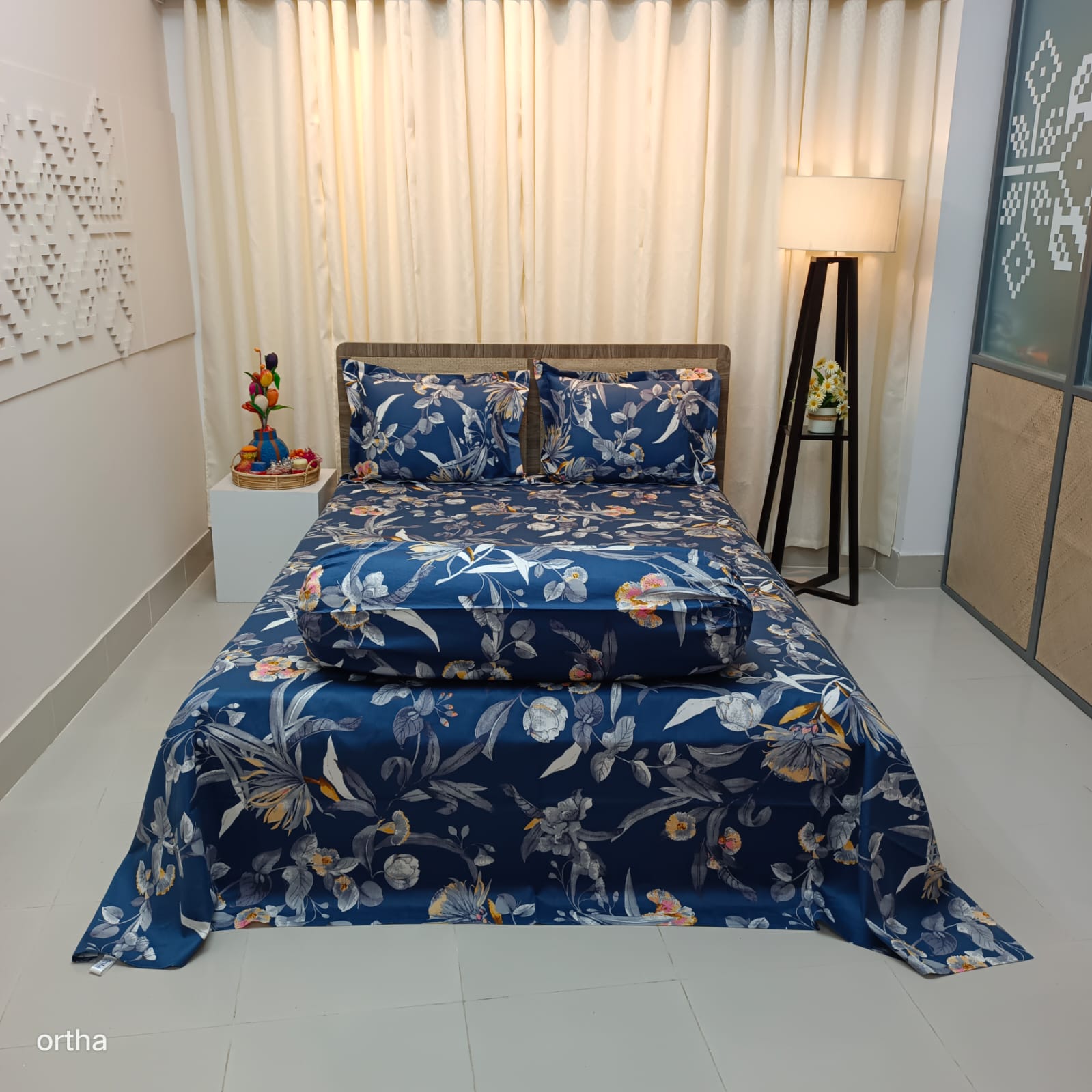 100% Cotton 4Pecs Luxury Twill Ortha Bedsheet – King Size – Nila