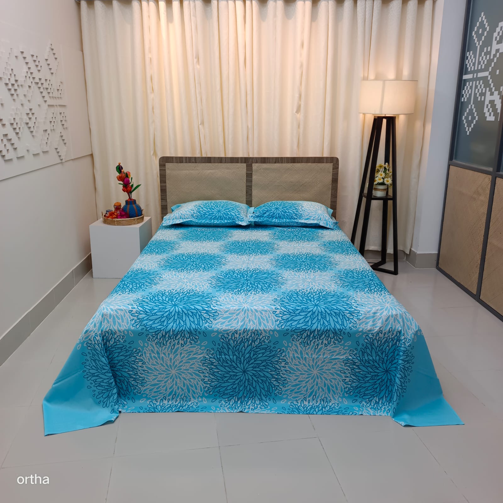 100% Cotton Luxury Twill Ortha Bedsheet – King Size – 3Pecs – Atoshbaji Sky