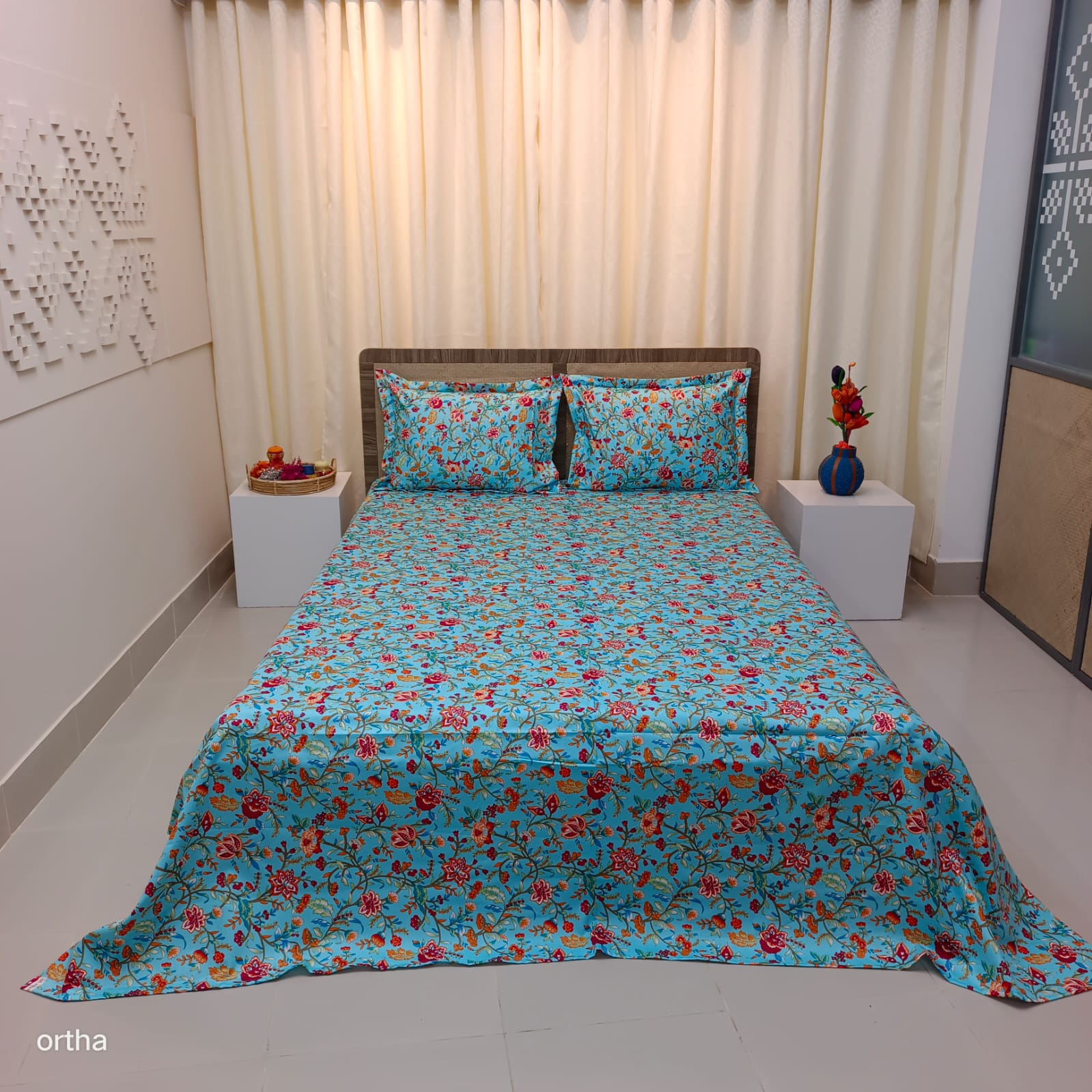 100% Cotton Luxury Twill Ortha Bedsheet – King Size – 3Pecs – Pori Paste