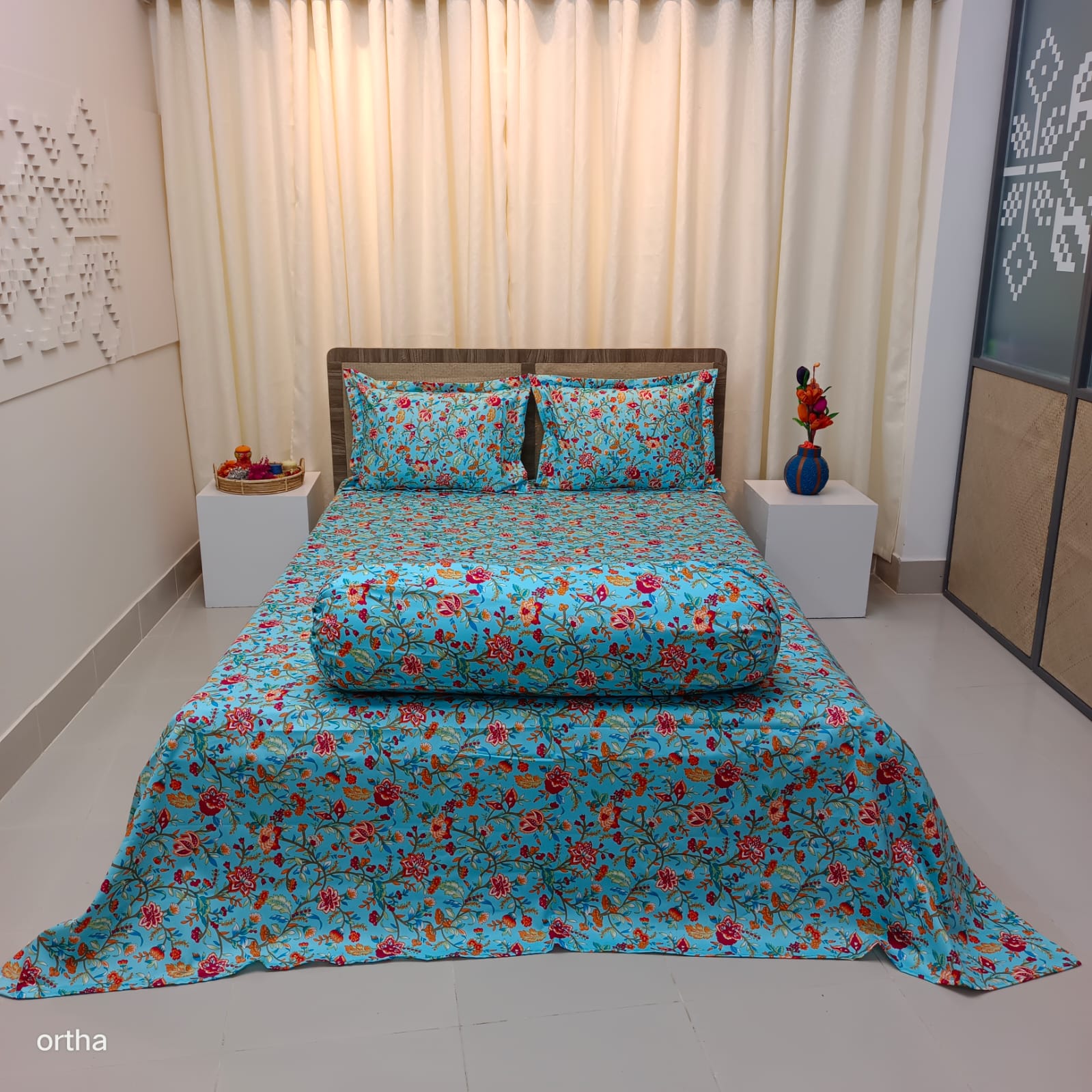 100% Cotton 4Pecs Luxury Twill Ortha Bedsheet – King Size – Pori Paste