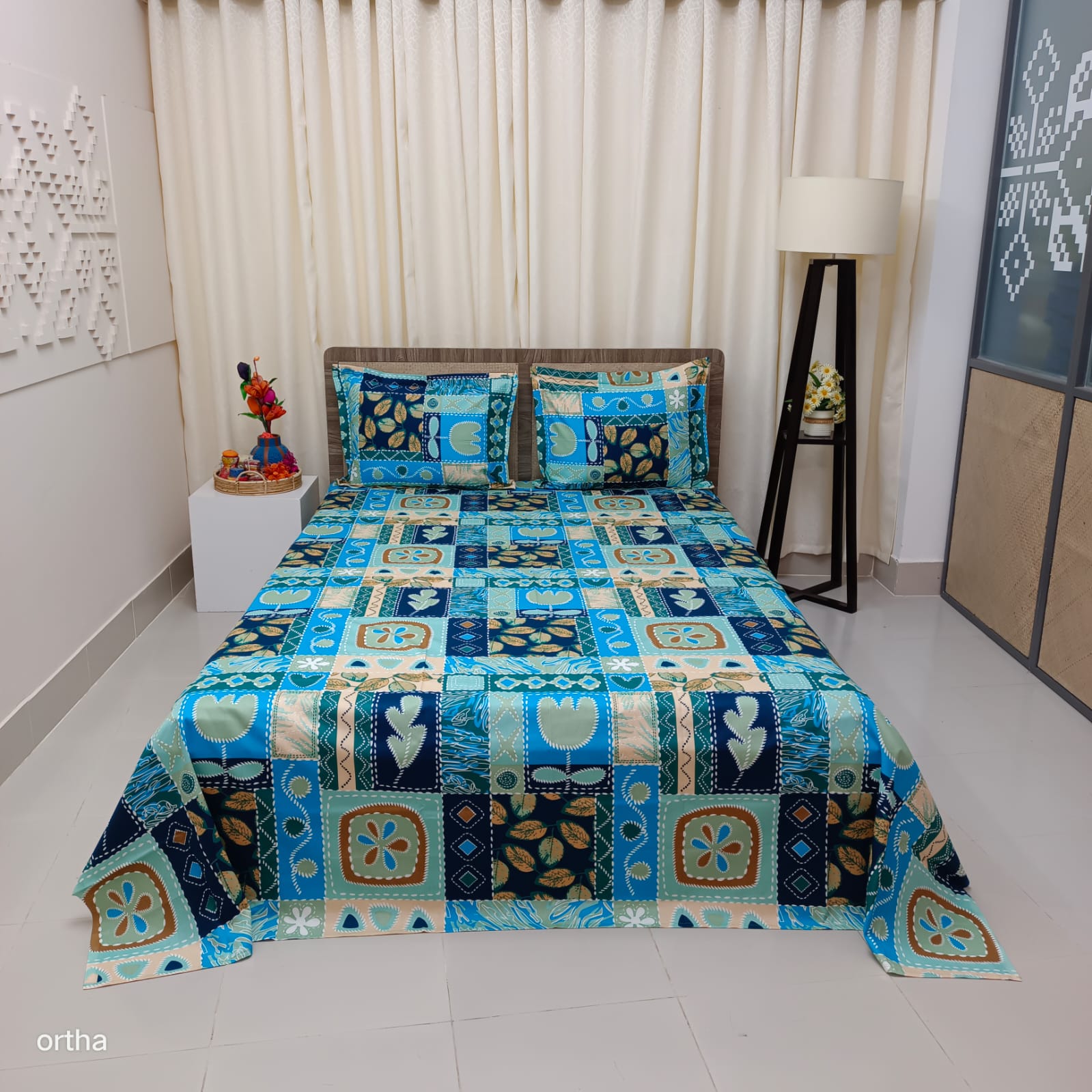100% Cotton Luxury Twill Ortha Bedsheet – King Size – 3Pecs – Aqua