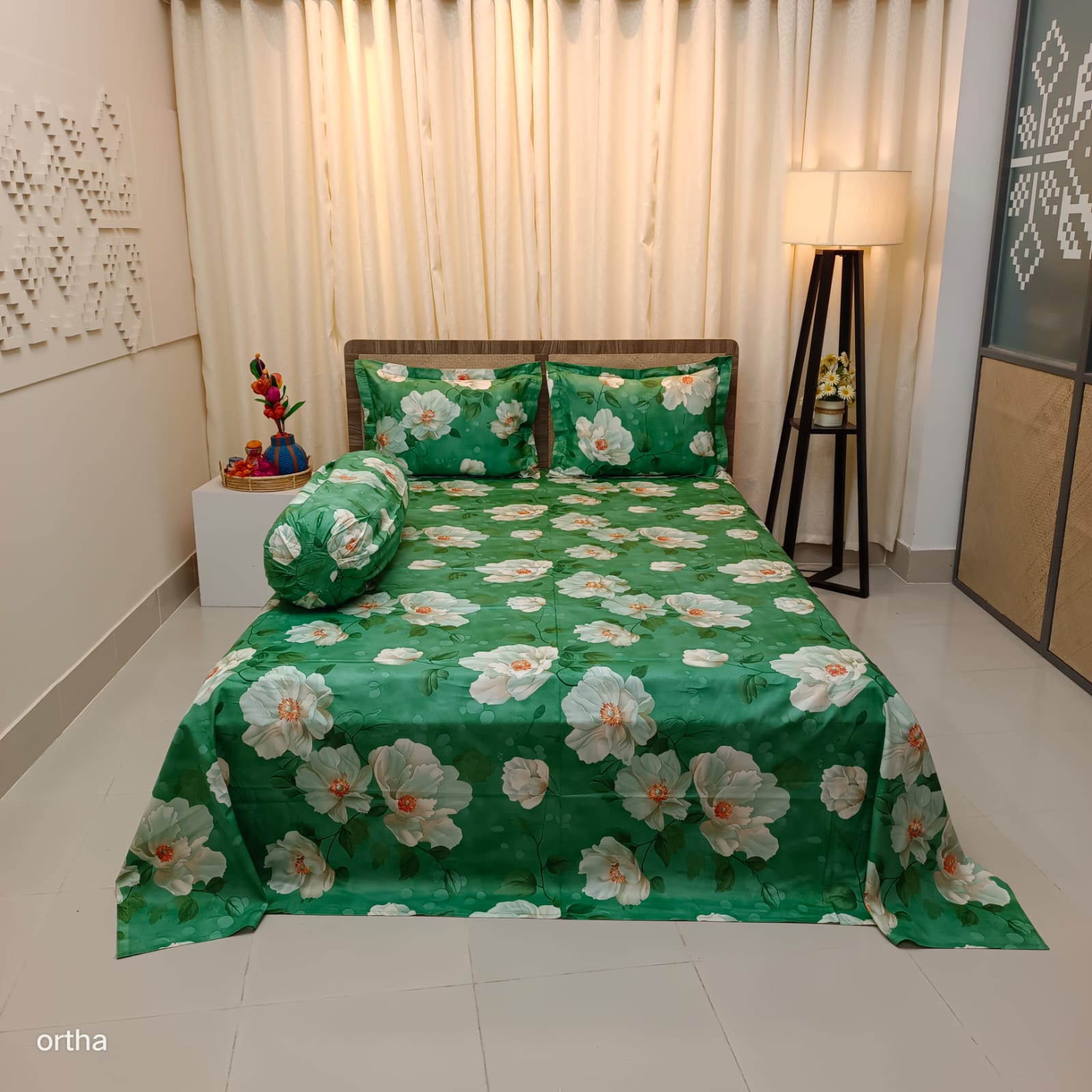 100% Cotton 4Pecs Luxury Twill Ortha Bedsheet – King Size – Evergreen!