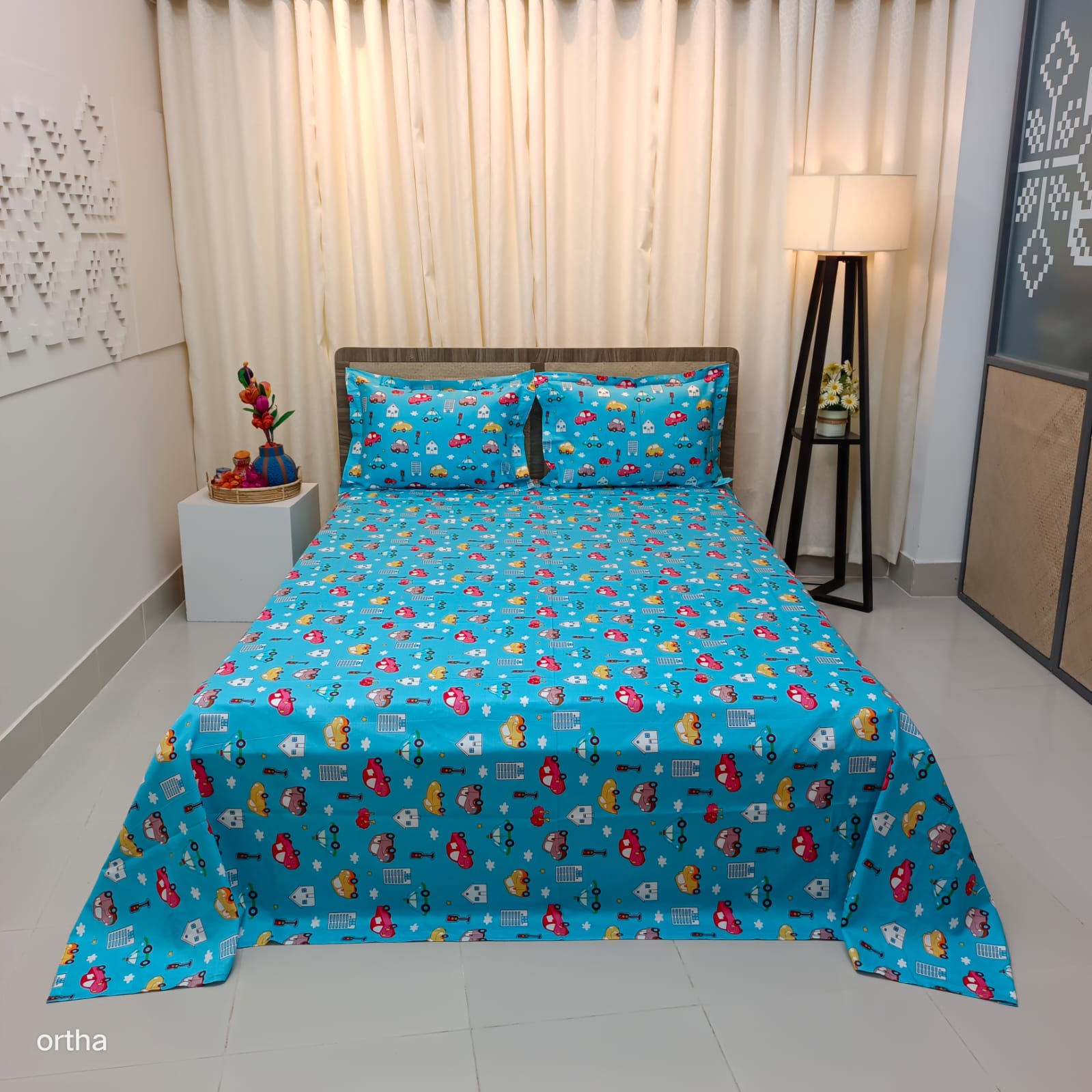 Luxury Twill Cotton Ortha Bedsheet – King Size – 3Pecs – Car Paste