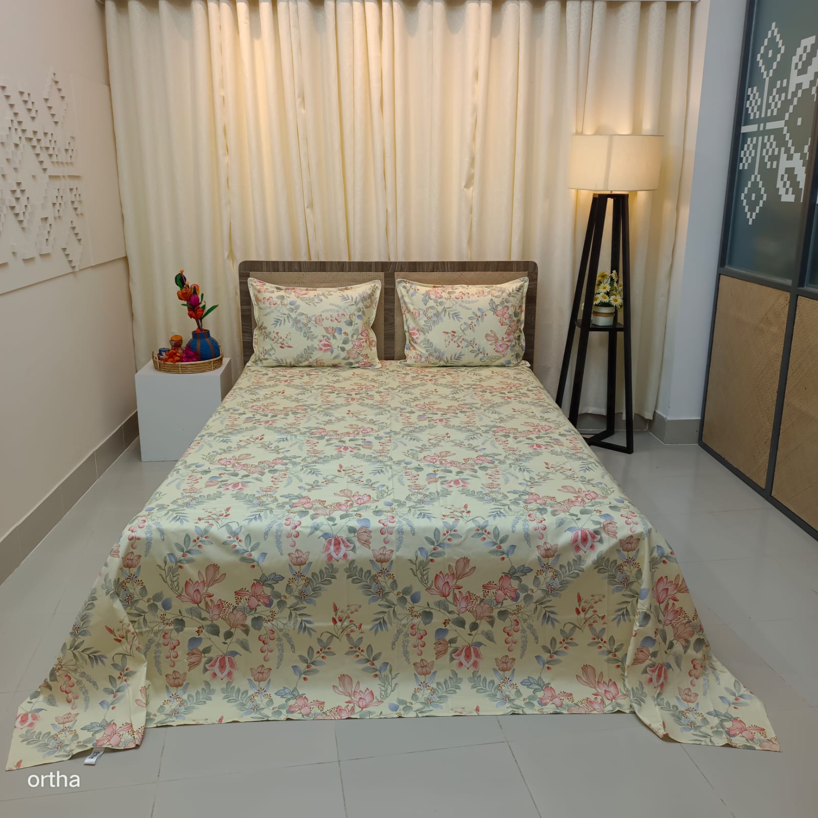 OLS Premium Satin Twill Cotton Bedsheet - Cream