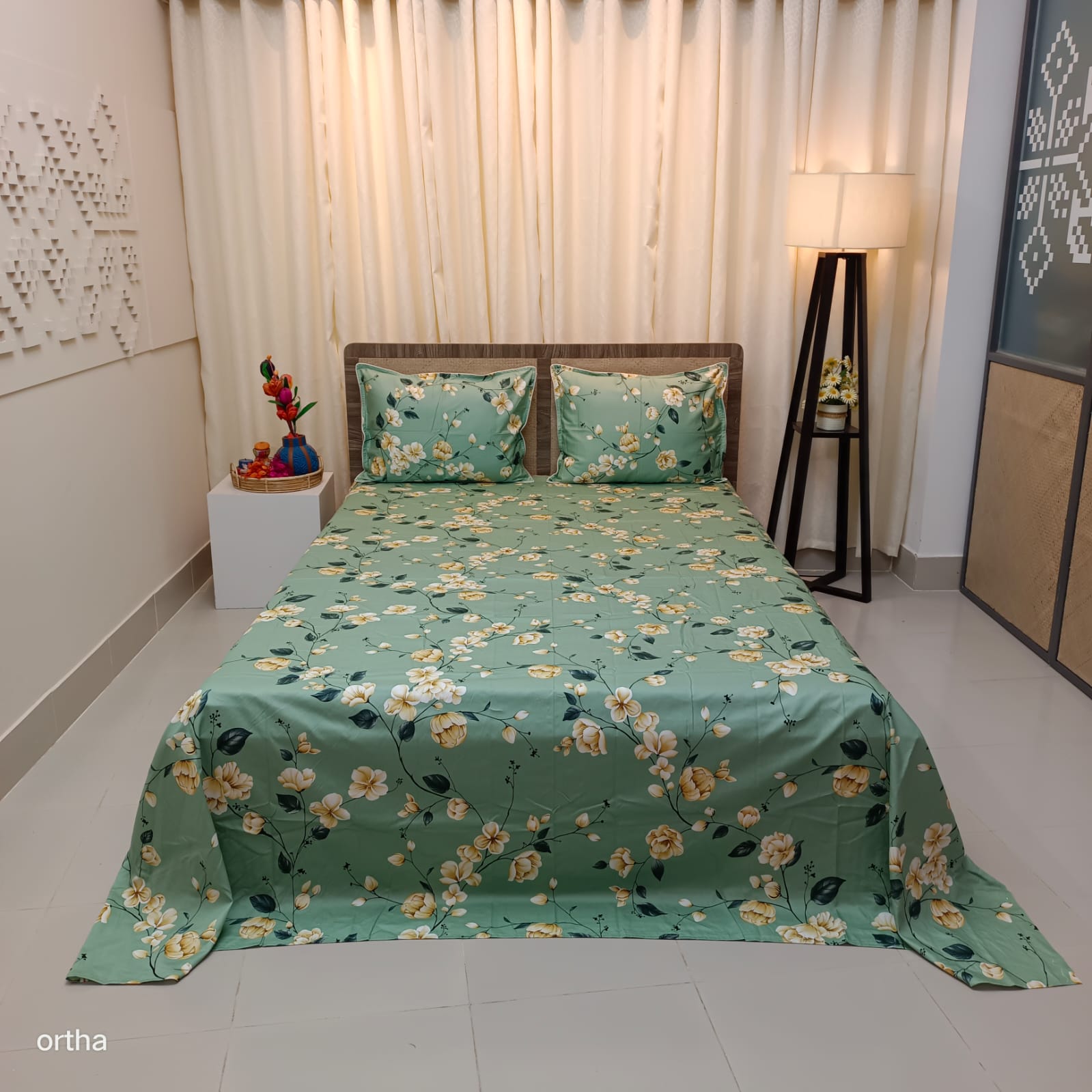 OLS Premium Satin Twill Cotton Bedsheet - Mist Green