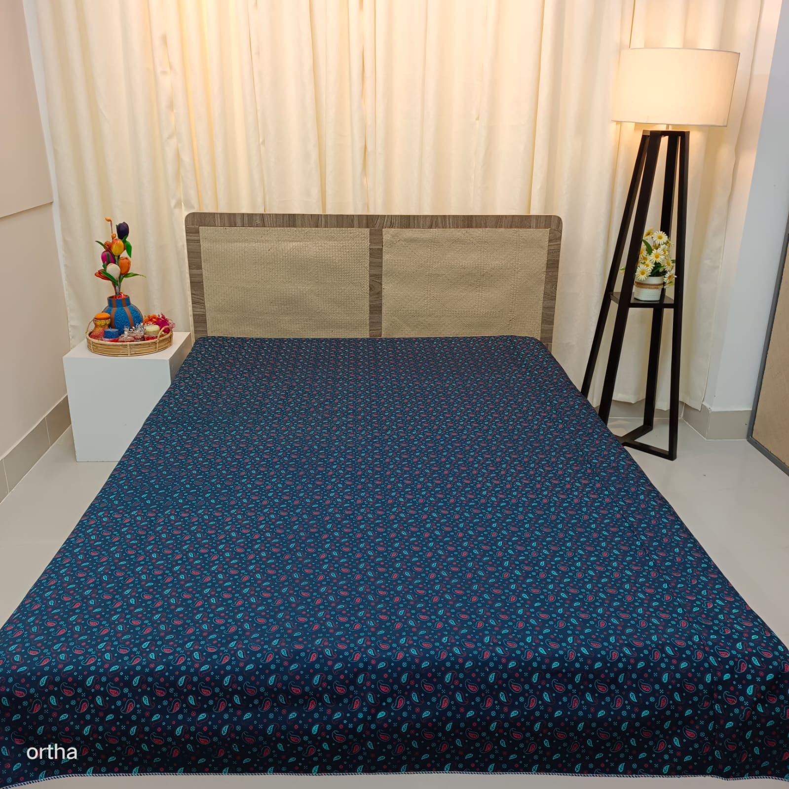 Ortha King Size Waterproof Bedsheet - Without Head Pillow Cover - Blue Kalka