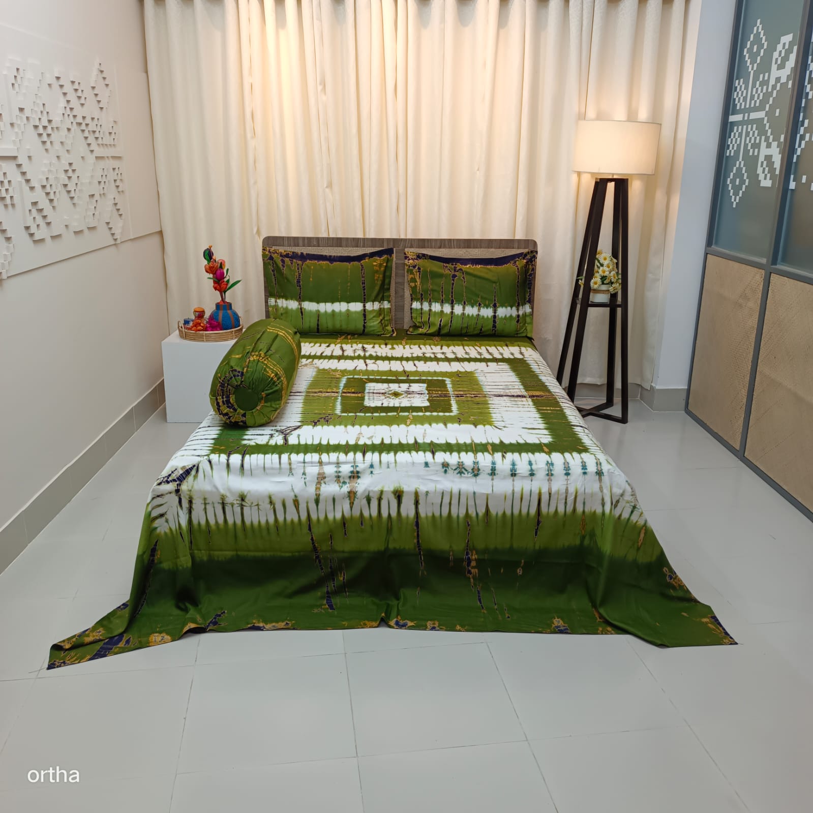 Tie-dye Plain Satin Cotton Ortha Bedsheet - 4 Pecs Set