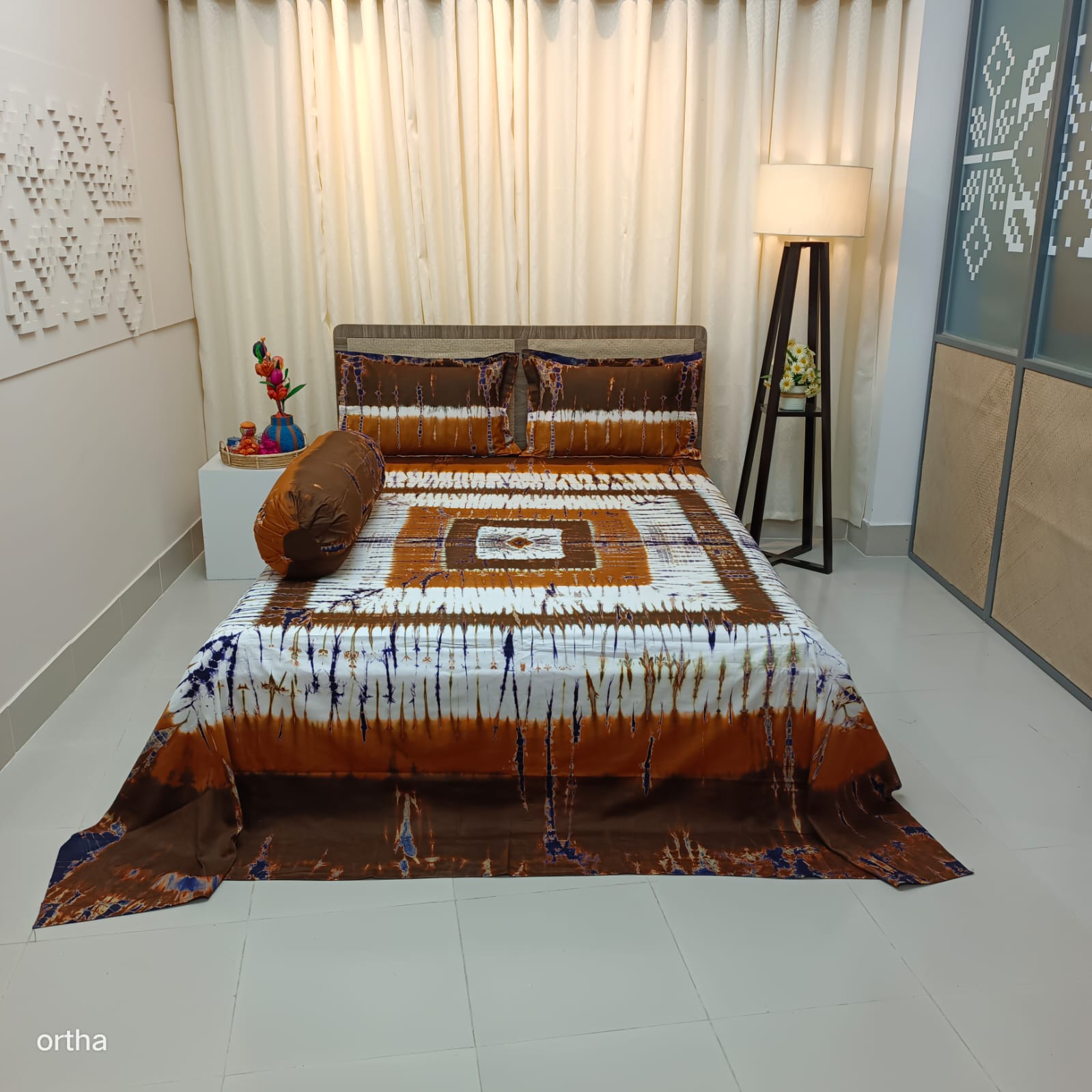 Tie-dye Plain Satin Cotton Ortha Bedsheet - 4 Pecs Set