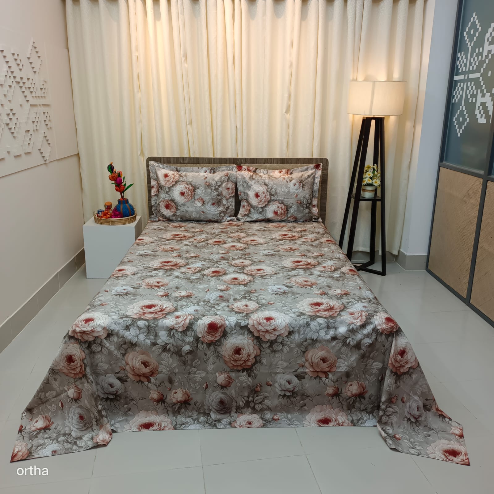 30/30 Count Premium Ortha Luxury Exclusive Bedsheet – King Size – 3 Pecs Set - Light Ash Rose