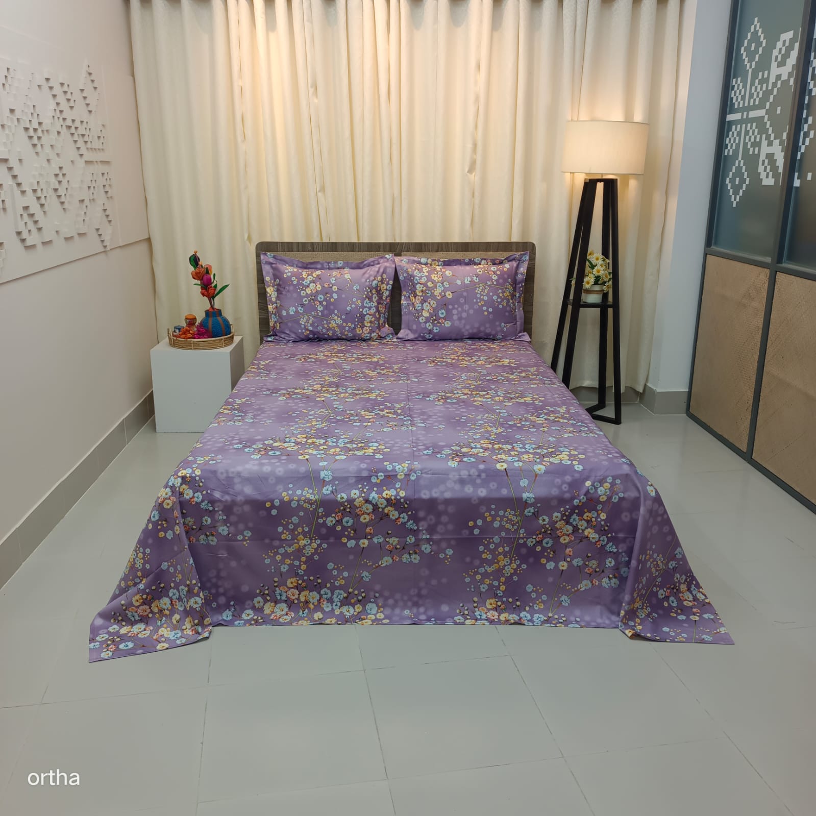 30/30 Count Premium Ortha Luxury Exclusive Bedsheet – King Size – 3 Pecs Set - Purple