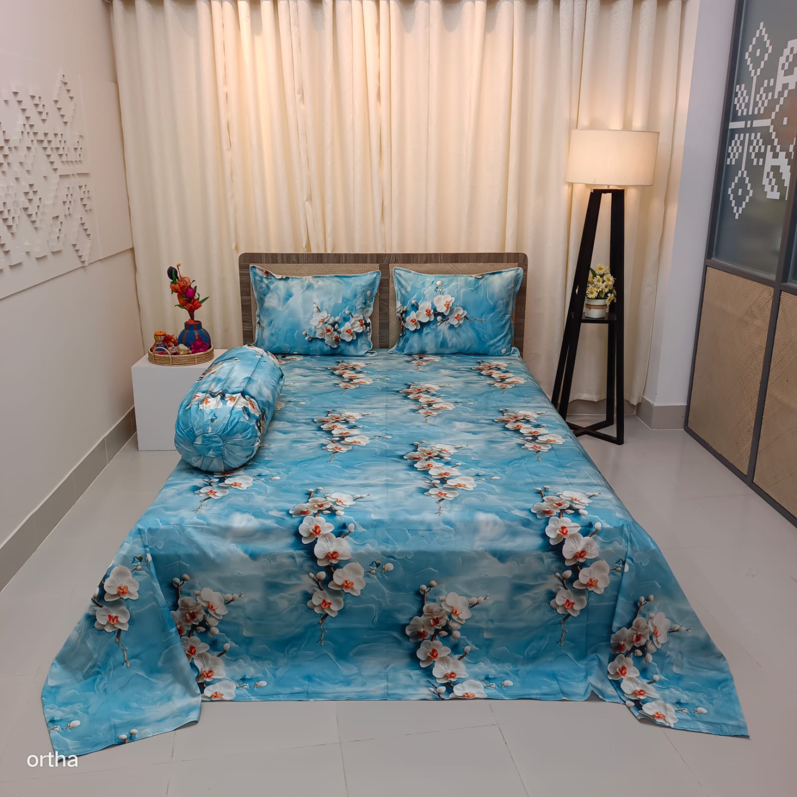 OLS Super King Size High End Cotton 3D Printed Bedsheet - 4Pecs Set