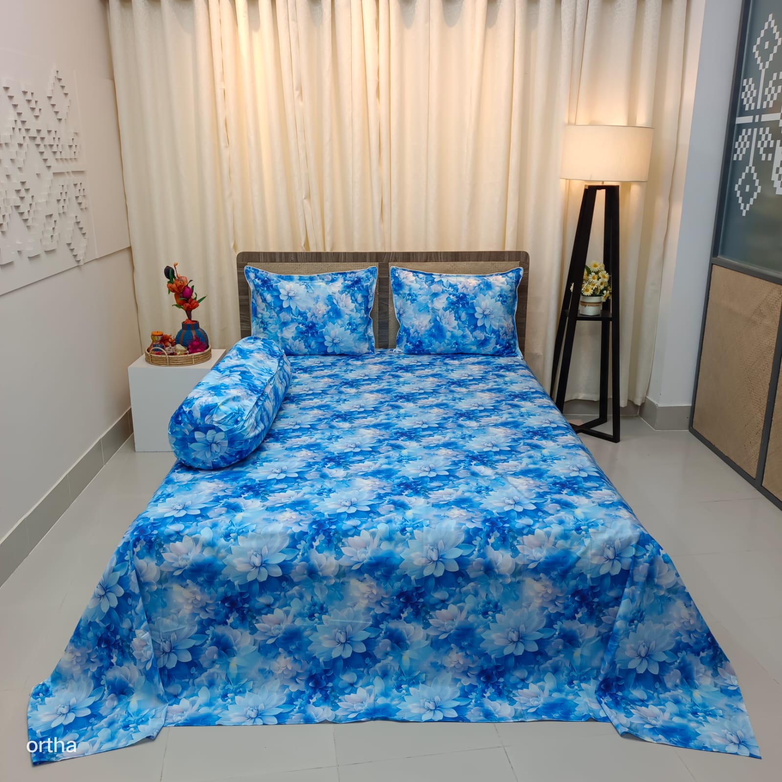 OLS Super King Size High End Cotton 3D Printed Bedsheet - 4Pecs Set