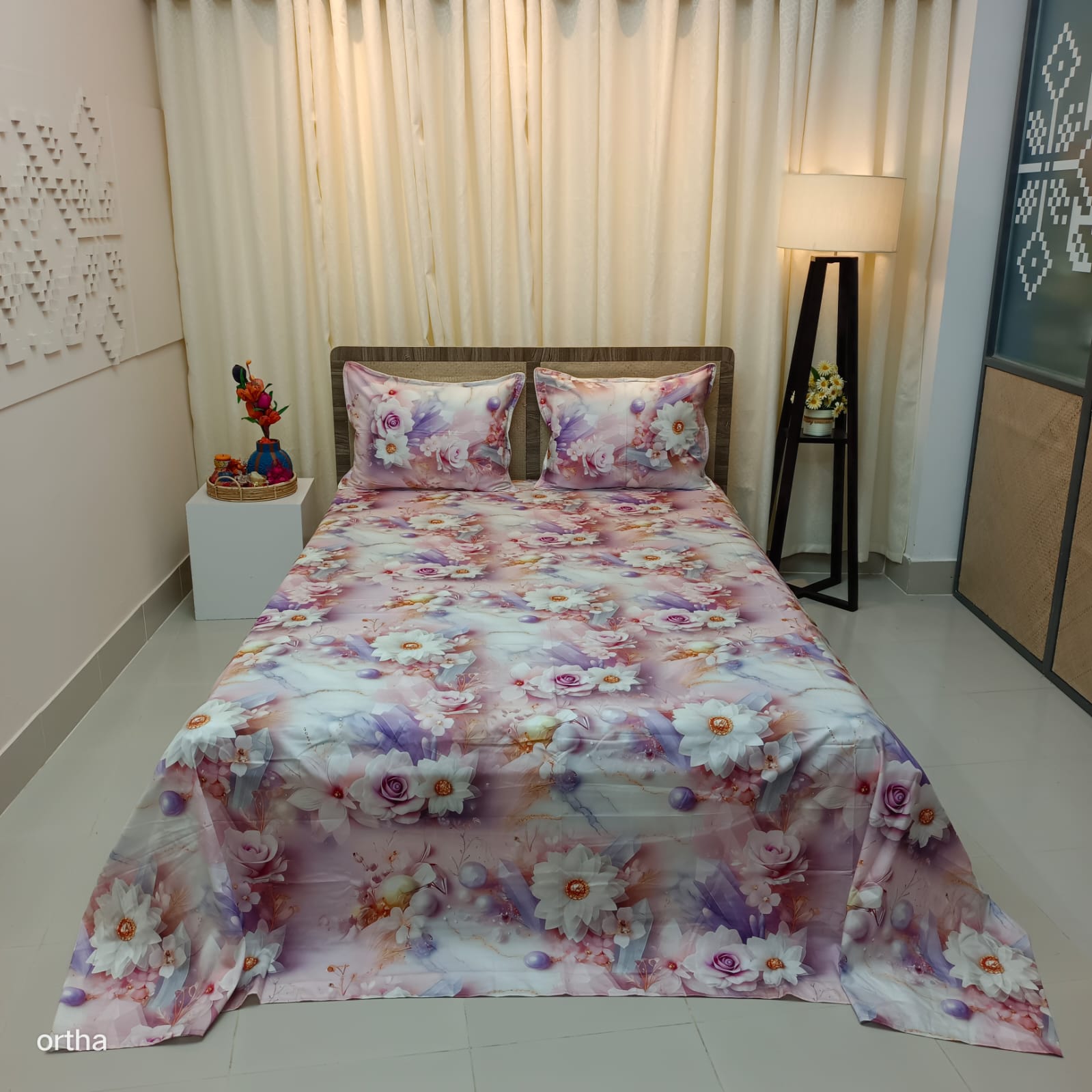 OLS Super King Size High End Cotton 3D Printed Bedsheet