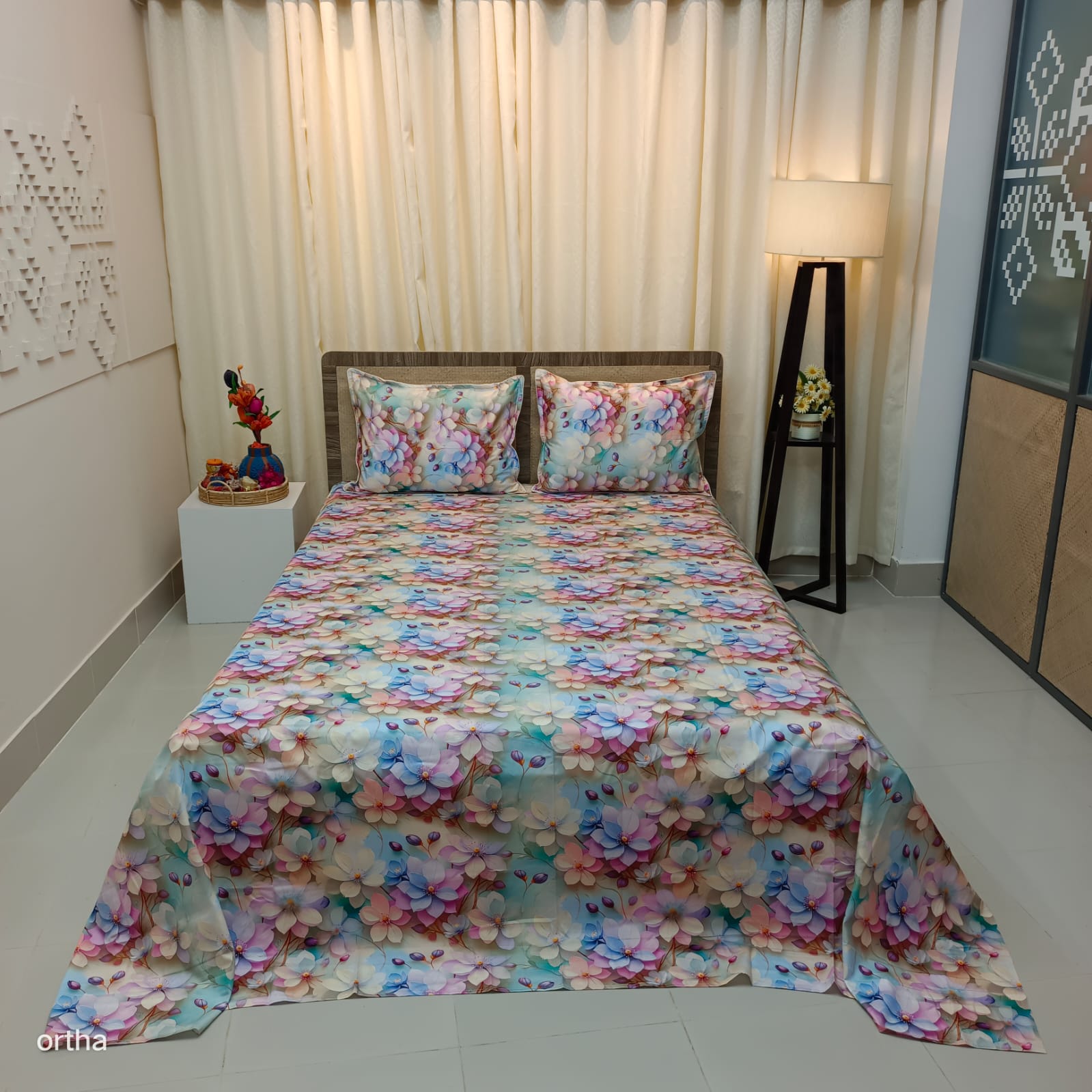 OLS Super King Size High End Cotton 3D Printed Bedsheet