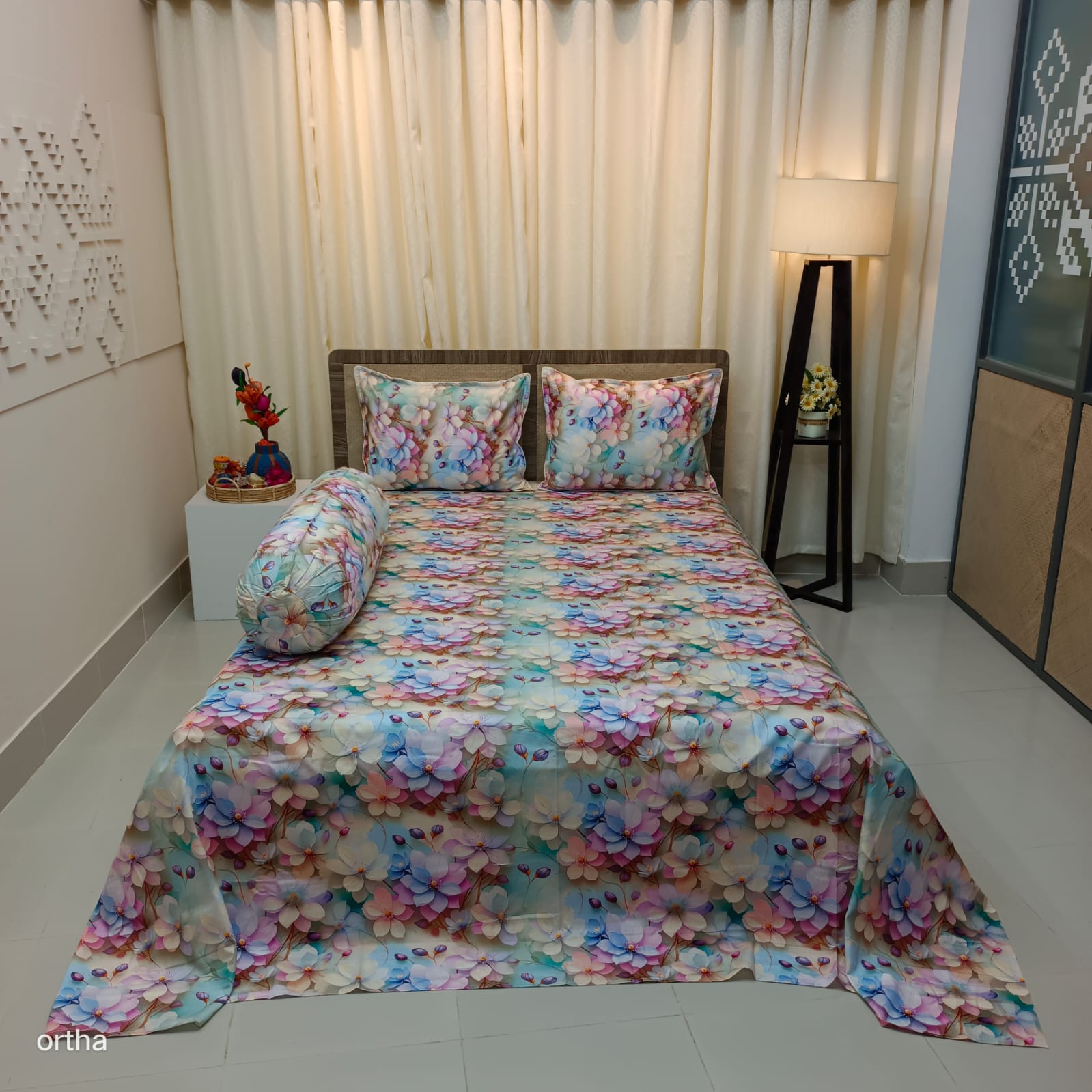 OLS Super King Size High End Cotton 3D Printed Bedsheet - 4Pecs Set