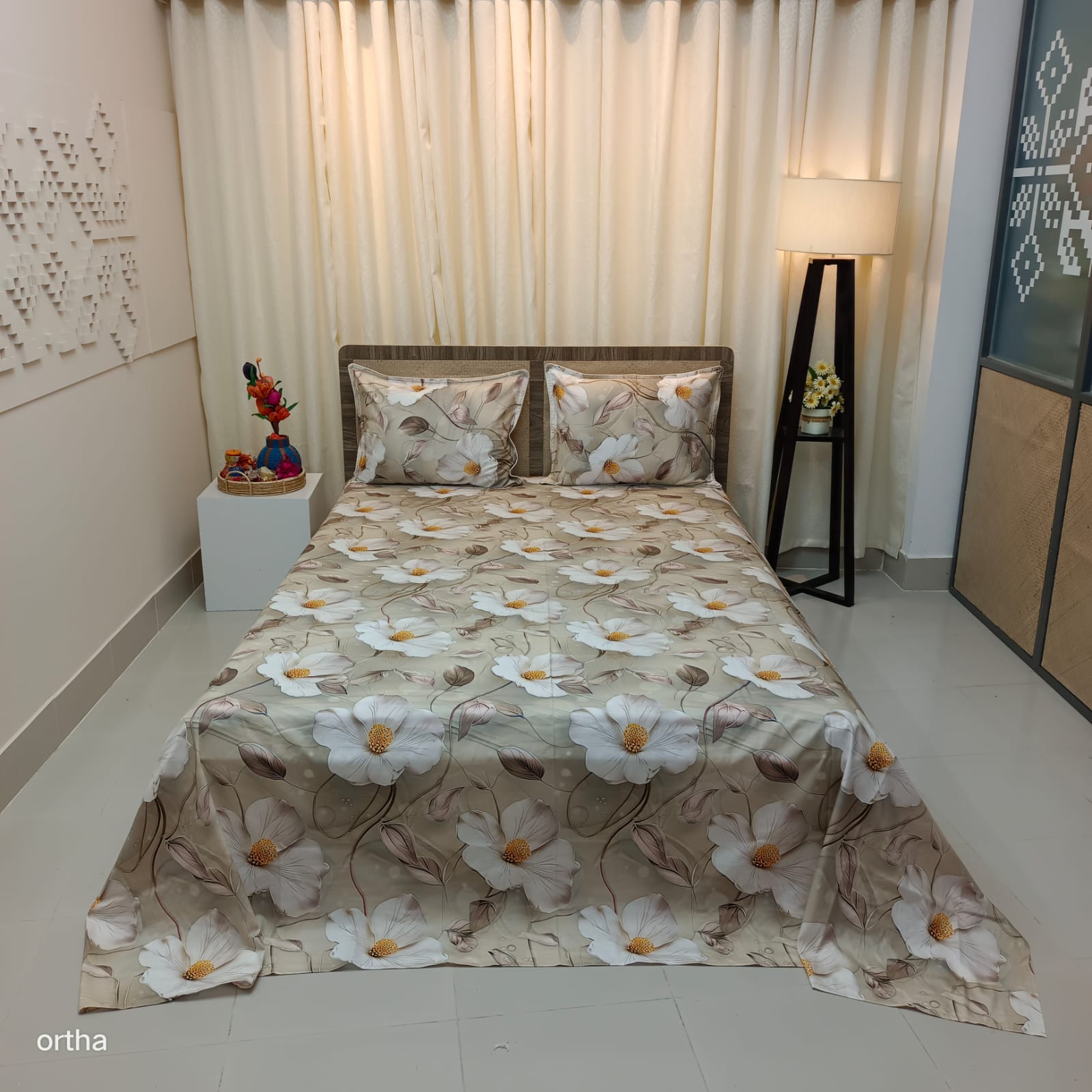 OLS Super King Size High End Cotton 3D Printed Bedsheet