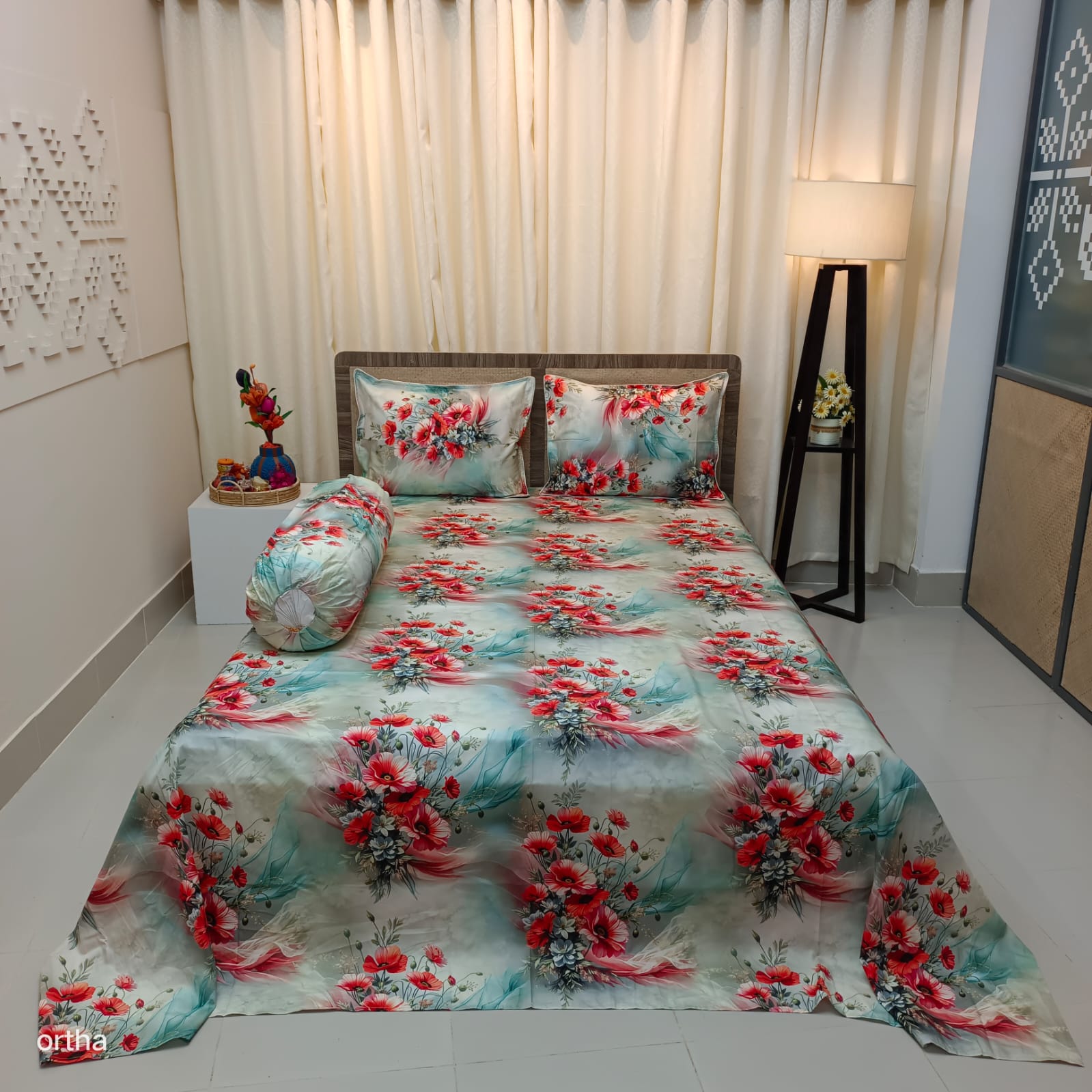 OLS Super King Size High End Cotton 3D Printed Bedsheet - 4Pecs Set