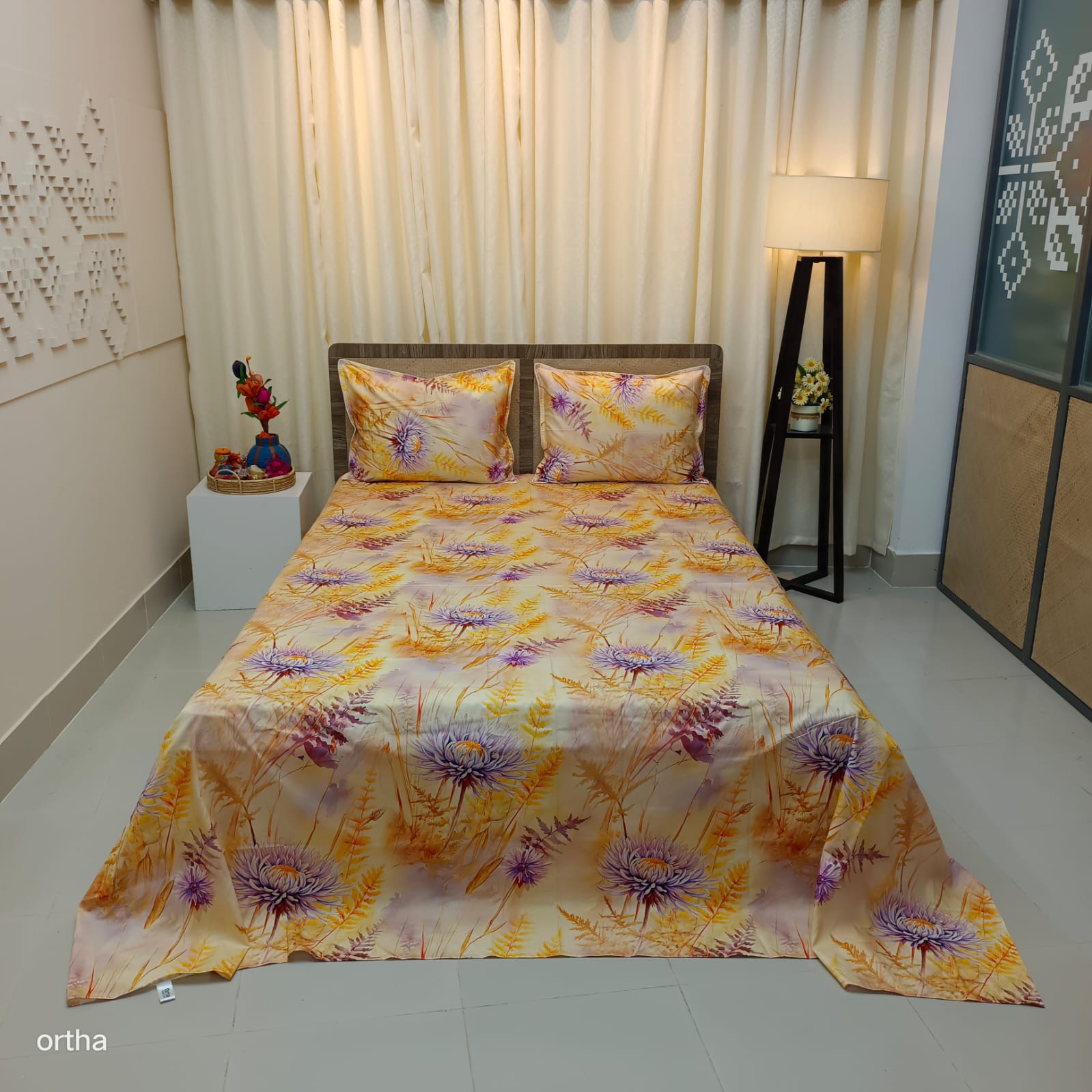 OLS Super King Size High End Cotton 3D Printed Bedsheet