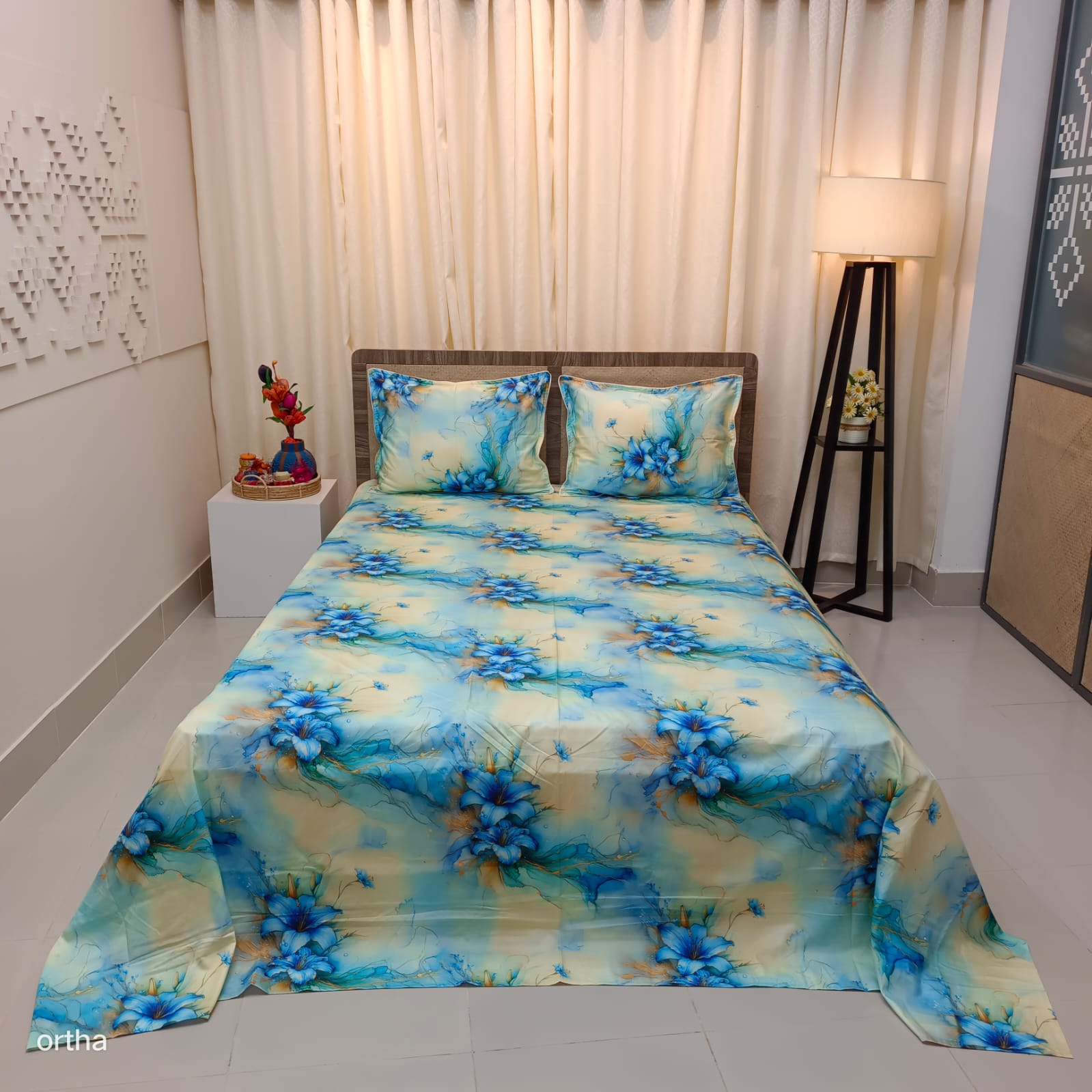OLS Super King Size High End Cotton 3D Printed Bedsheet
