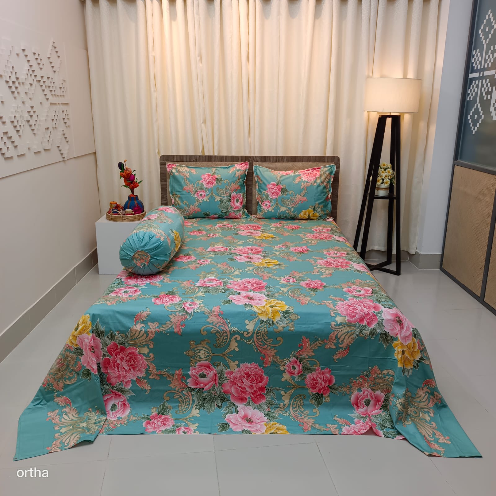 OLS Super King Size Premium Satin Twill Cotton Bedsheet - 4 Pecs Set