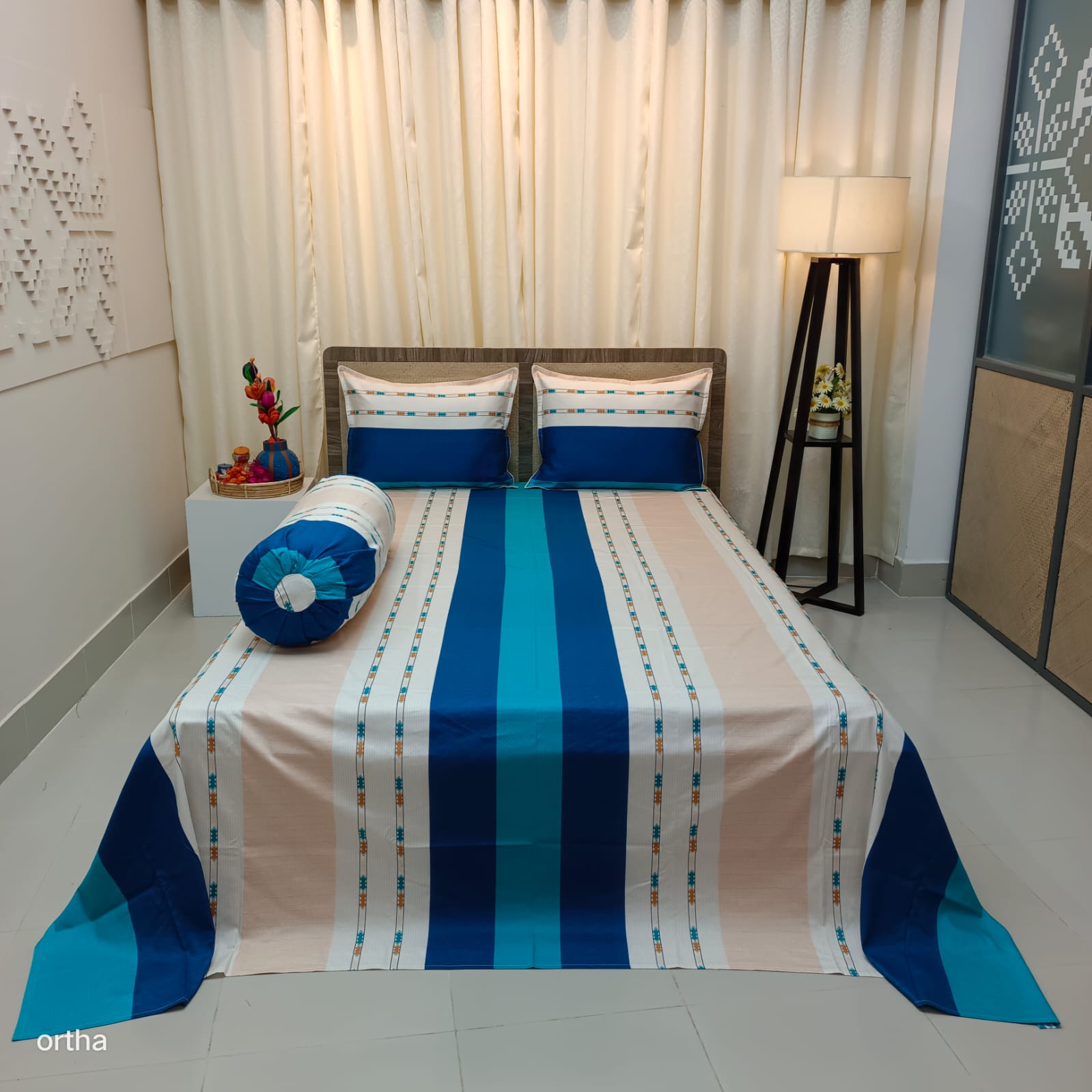OLS Super King Size Premium Satin Twill Cotton Bedsheet - 4 Pecs Set