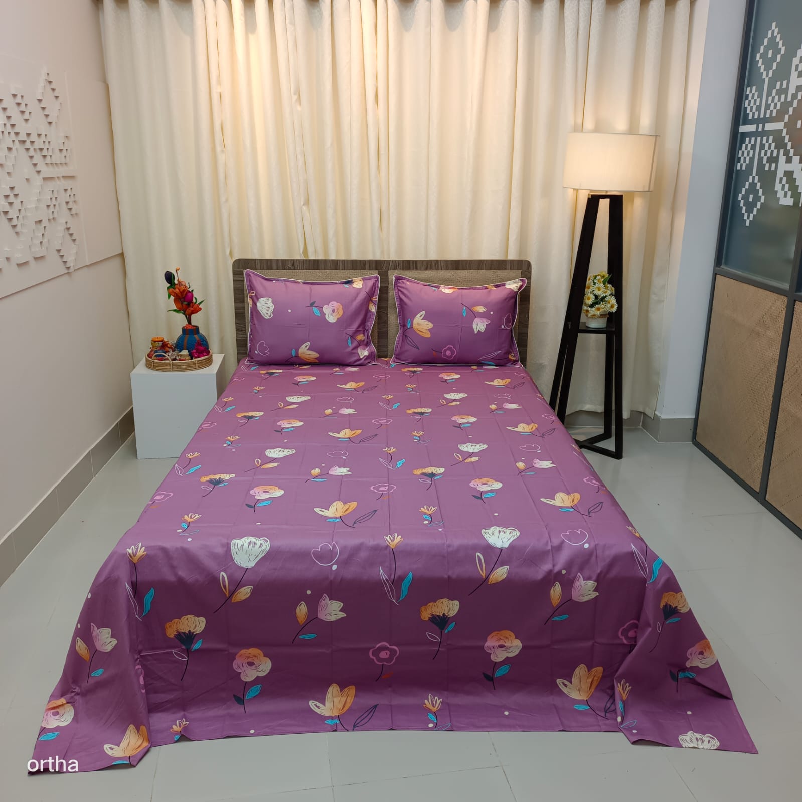 OLS Super King Size Luxury Twill Cotton Bedsheet - Hit Purple