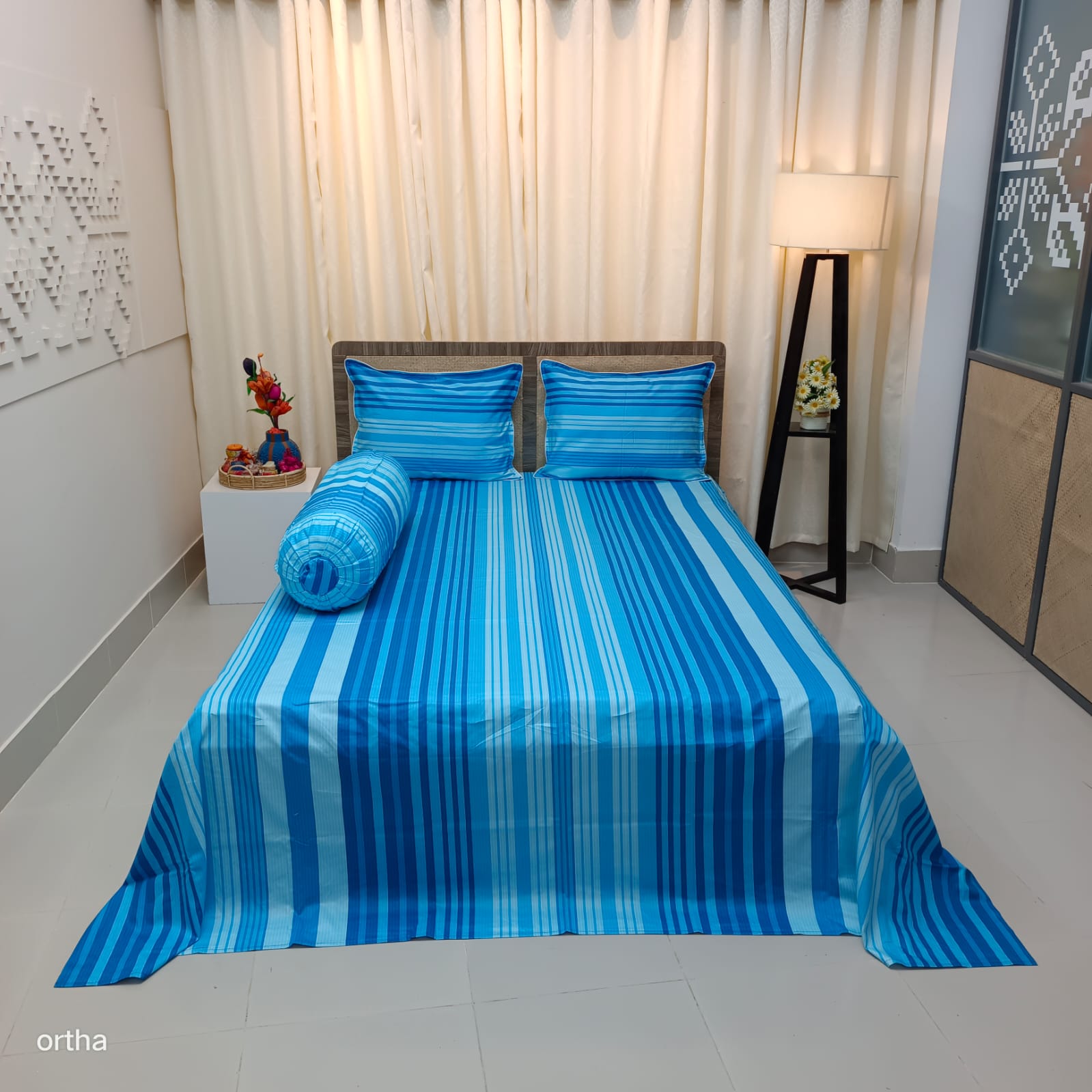 OLS Super King Size Luxury Twill Cotton Bedsheet - 4Pecs Set