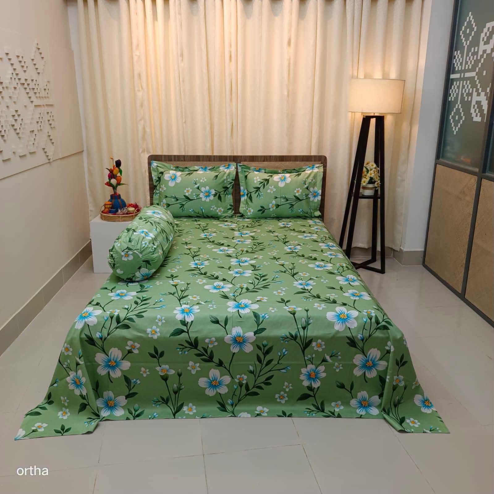 100% Cotton 4Pecs Luxury Twill Ortha Bedsheet – King Size – Pastel