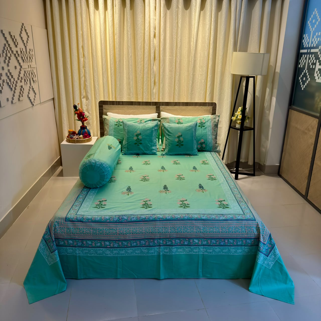 Ortha exclusive 6-piece hand-block printed bedsheet set